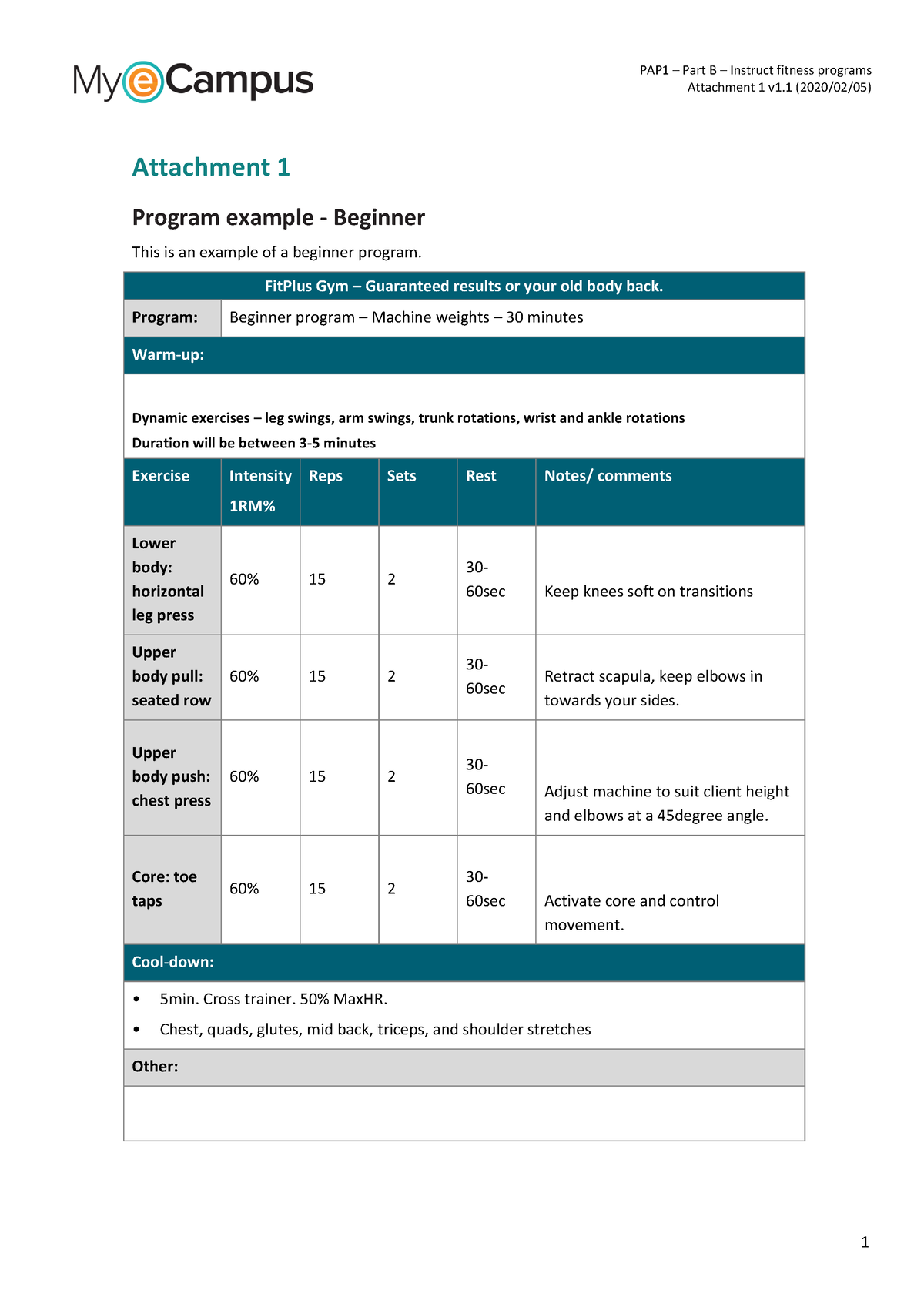 PAP1-Part B-Attachment 1-Program Example Beginner - PAP1 – Part B ...