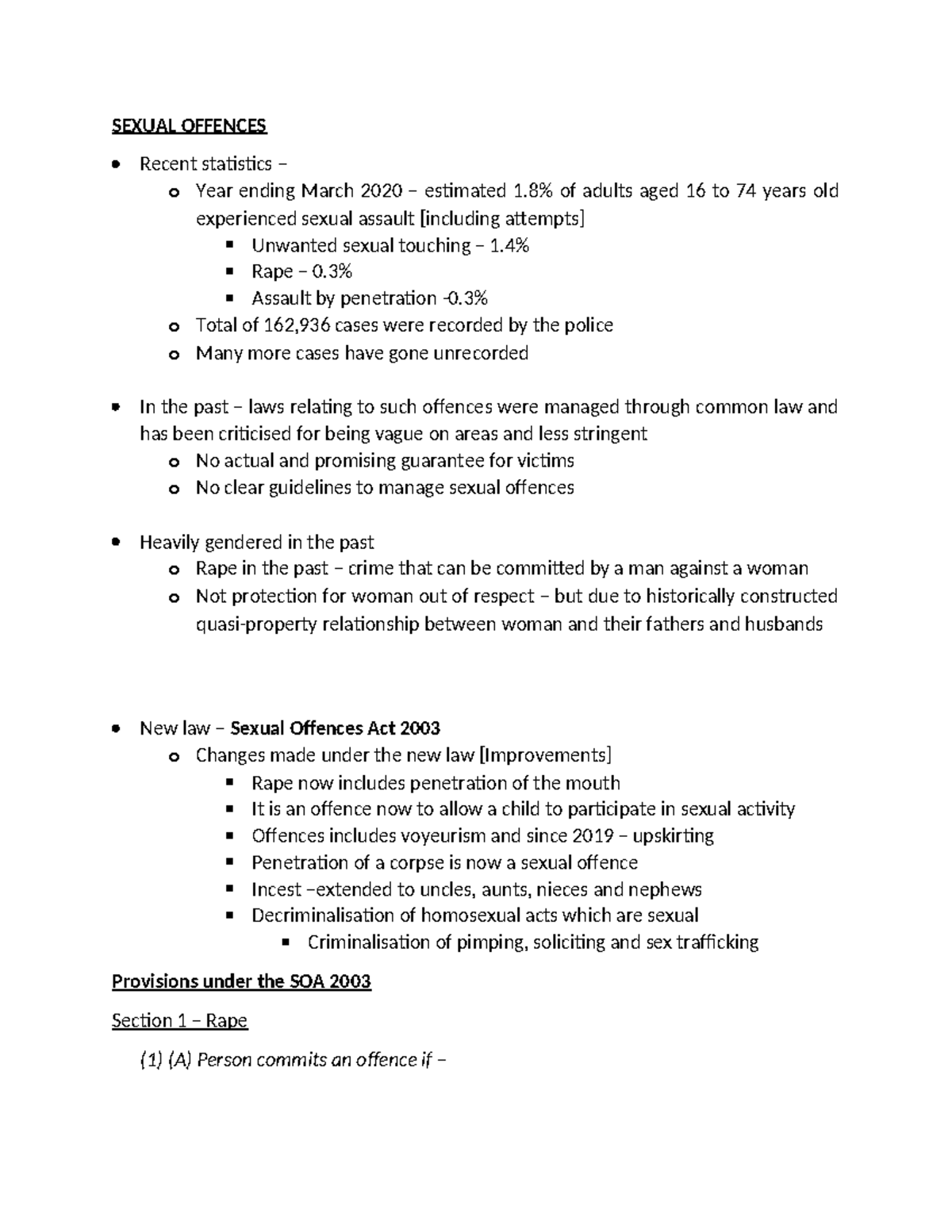 Sexual Offences Lecture - SEXUAL OFFENCES Recent statistics – o Year ...