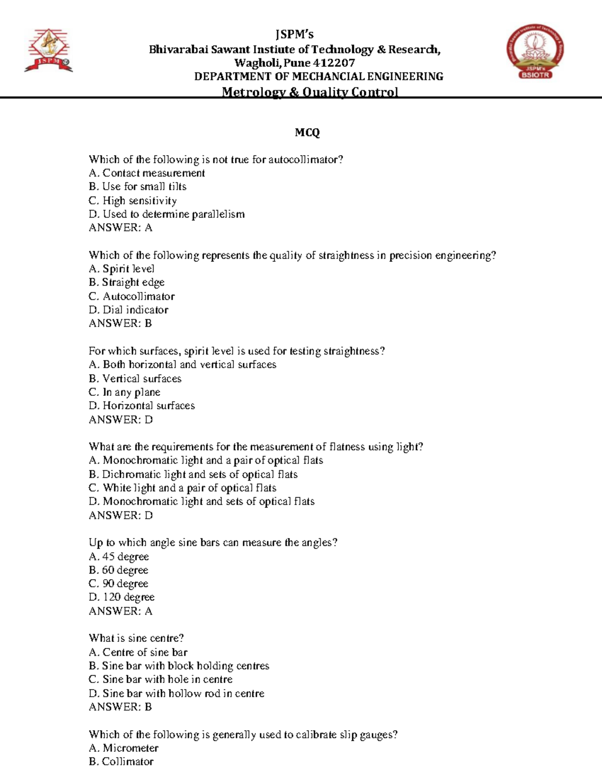 MCQS Examsfragen