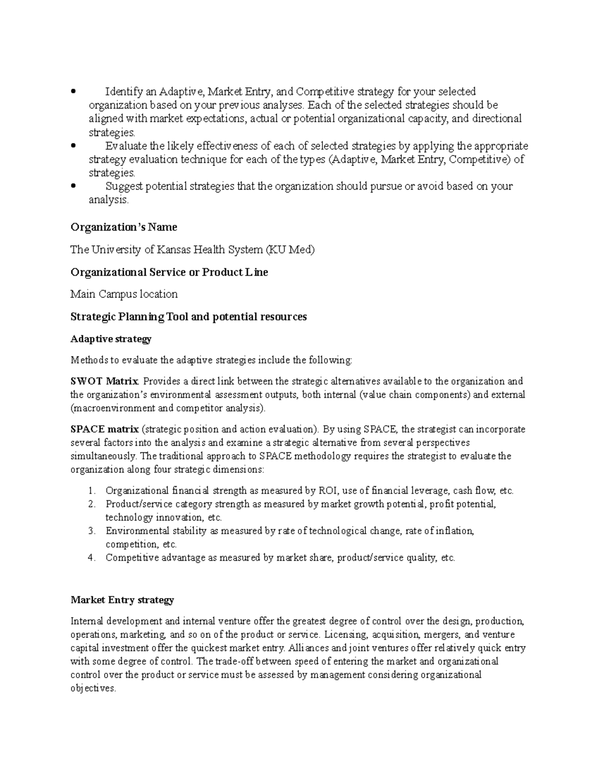 HA616 Unit 5 Diss - Mandatory Homework - Identify an Adaptive, Market ...