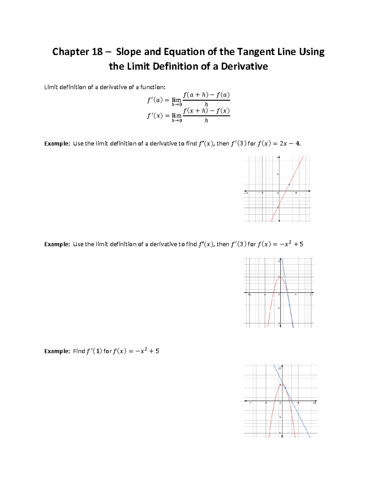 Module 5 Chapter 18 Notes Slope And Equation Of Tangent Line Using The Limit Definiton Of A 4459