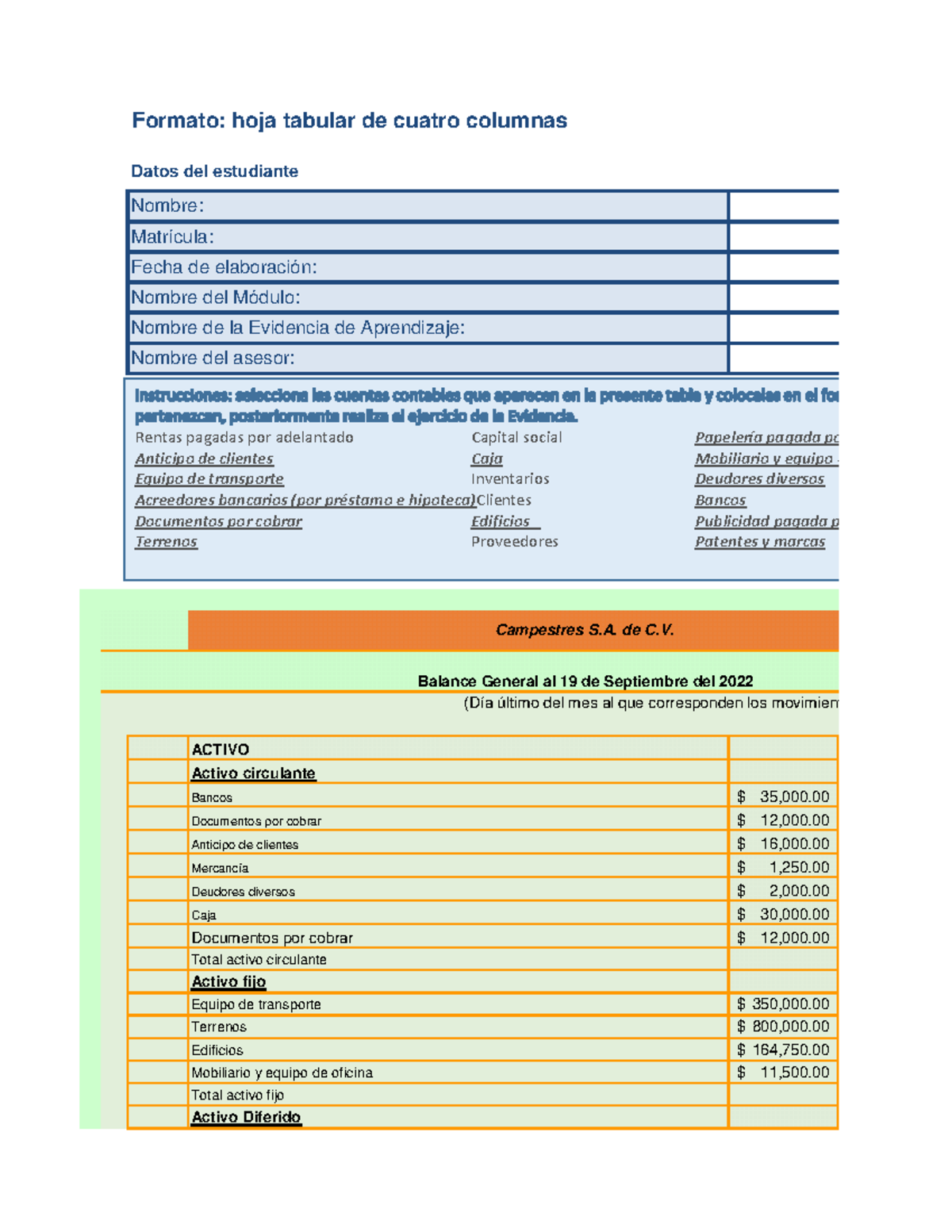 Balance - Cambiar cosas - Formato: hoja tabular de cuatro columnas ...