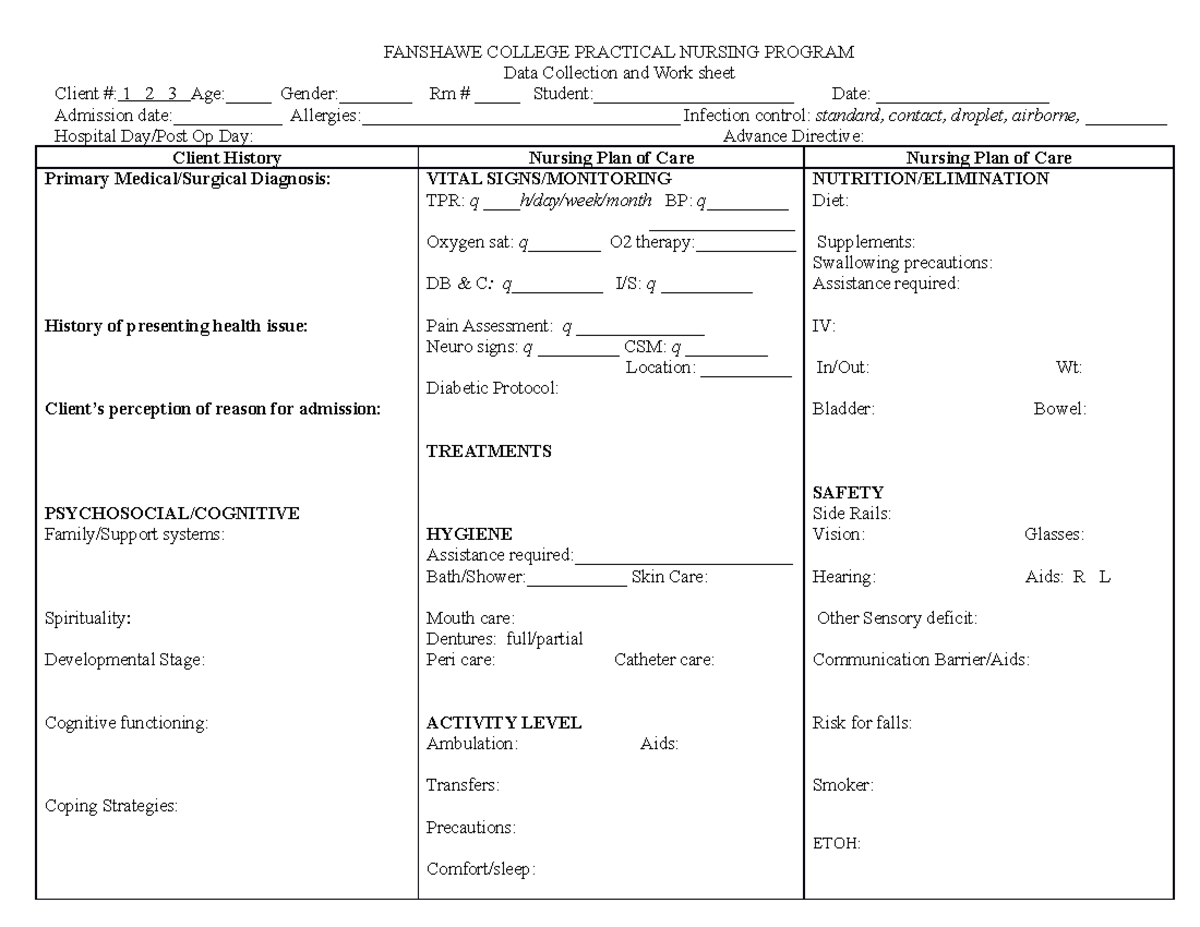 Data Collection Tool and Worksheet - Blank Copies 4 - FANSHAWE COLLEGE ...