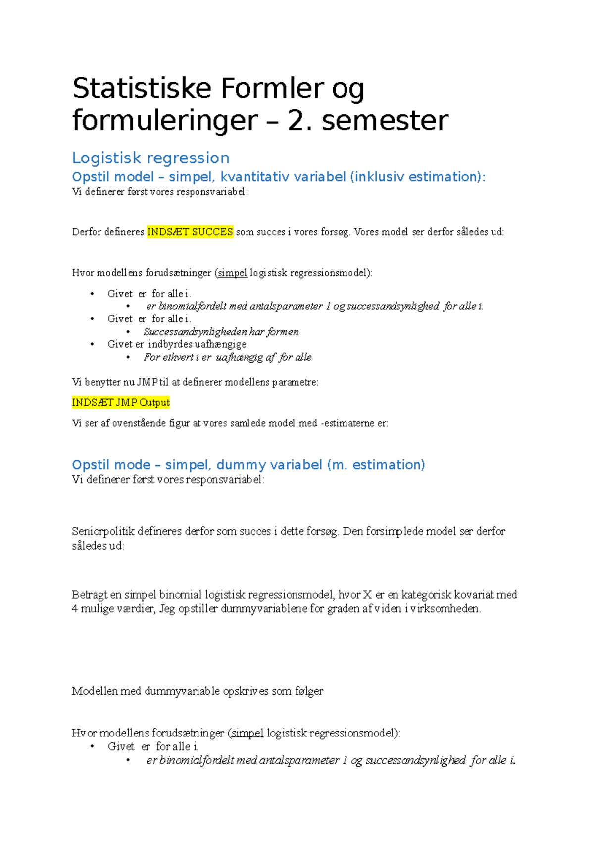 Statistisk Formler og formuleringer ekstra noter - Afsætningsøkonomi ...