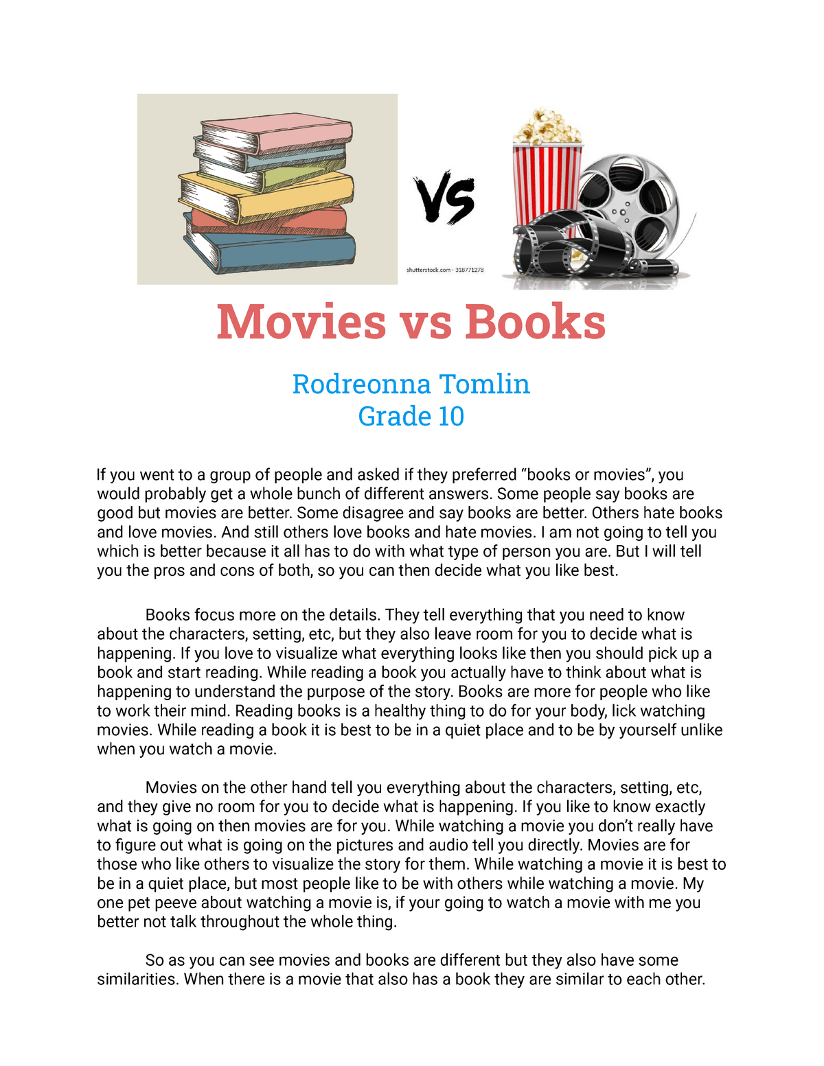 book and movie comparison essay example