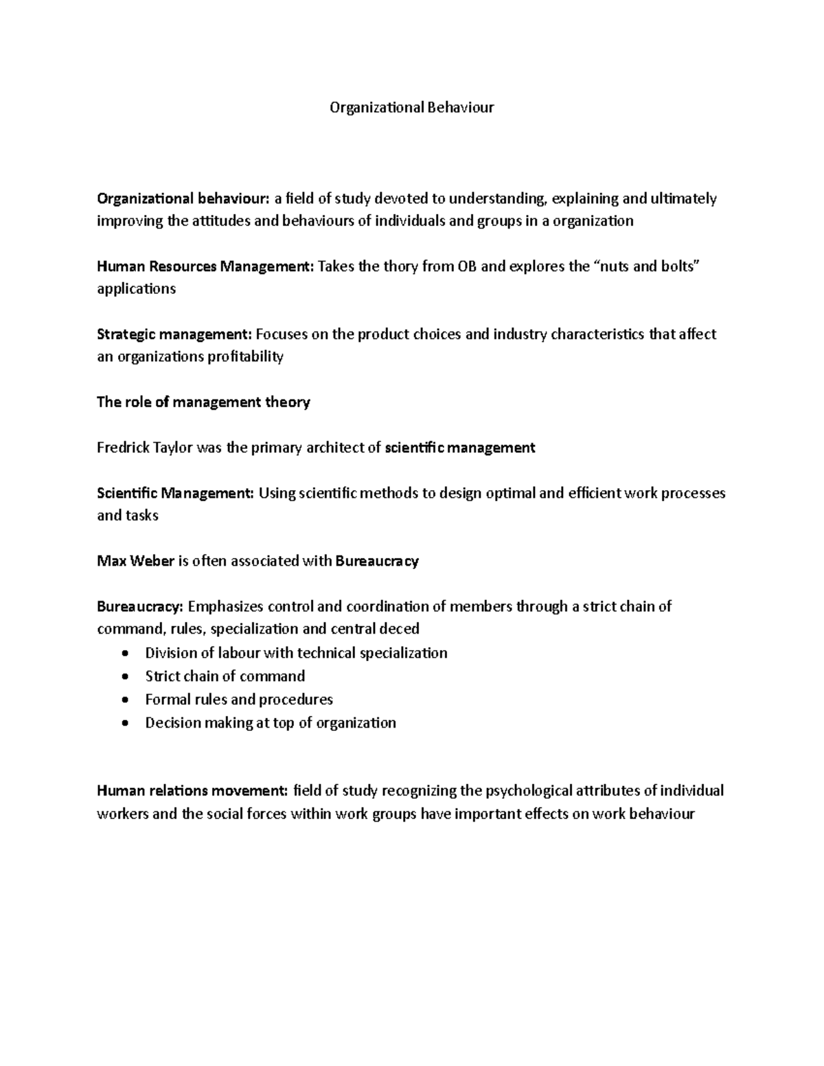 OB Notes - Ch. 1-7 - Midterm 1 - Organiza(onal Behaviour Organiza)onal ...