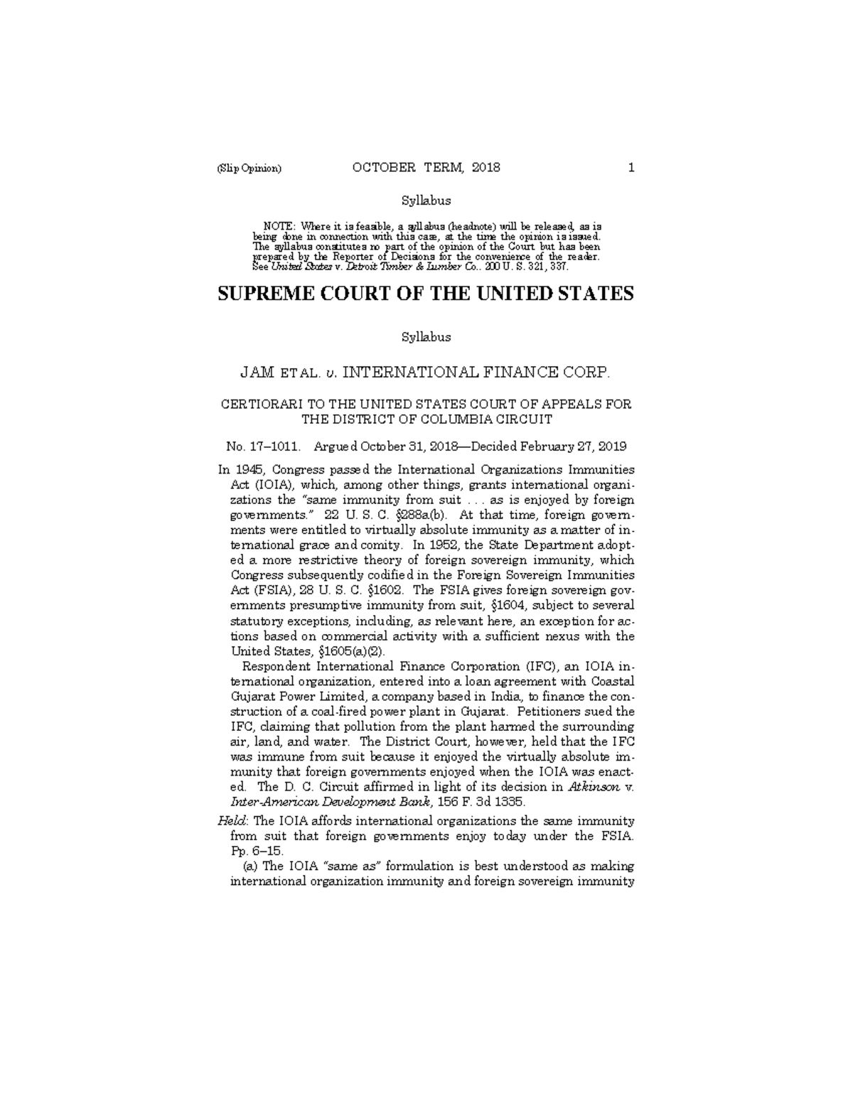 Jam vs IFC - Jam vs IFC - (Slip Opinion) OCTOBER TERM, 2018 1 Syllabus ...