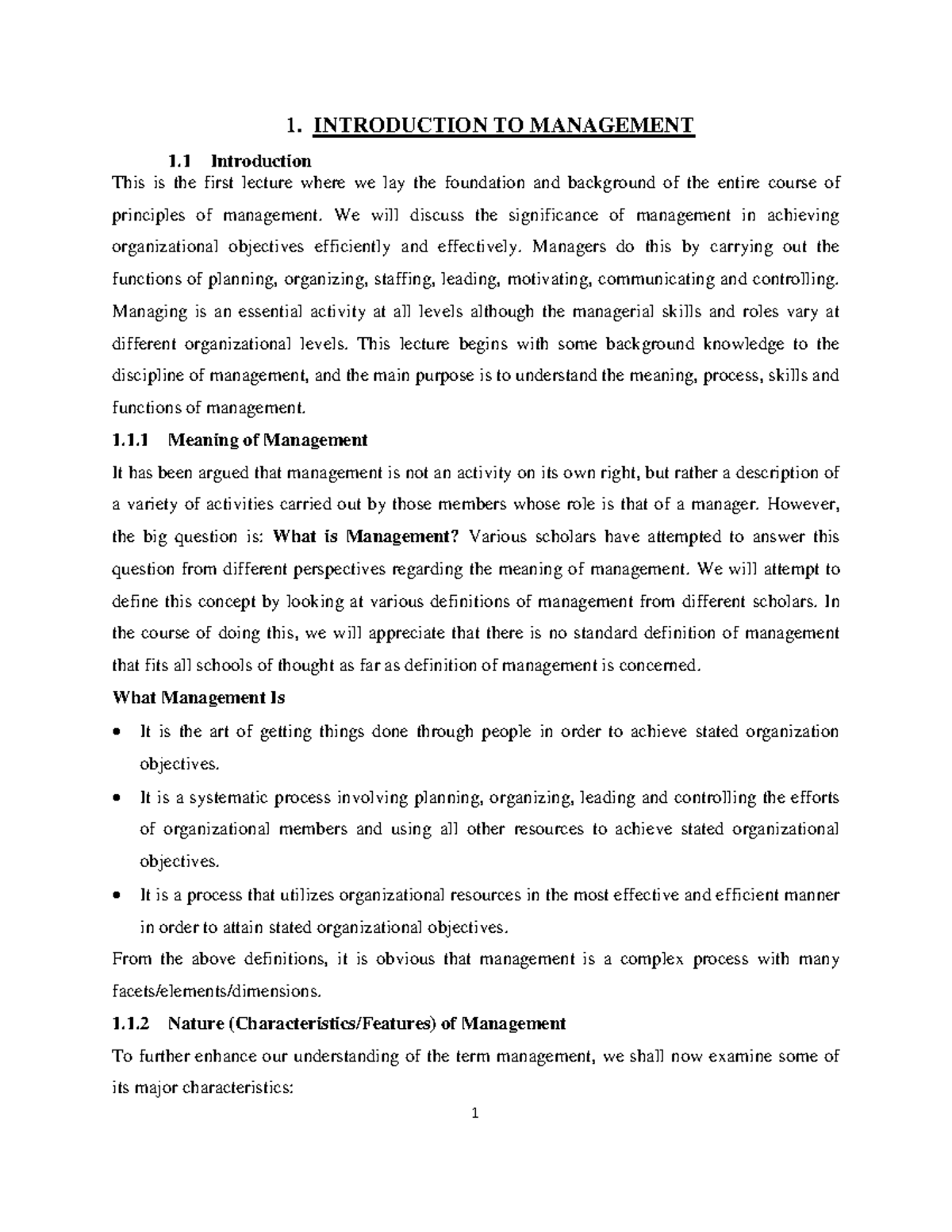 BBA 102 Complete Handout - 1. INTRODUCTION TO MANAGEMENT 1 Introduction ...