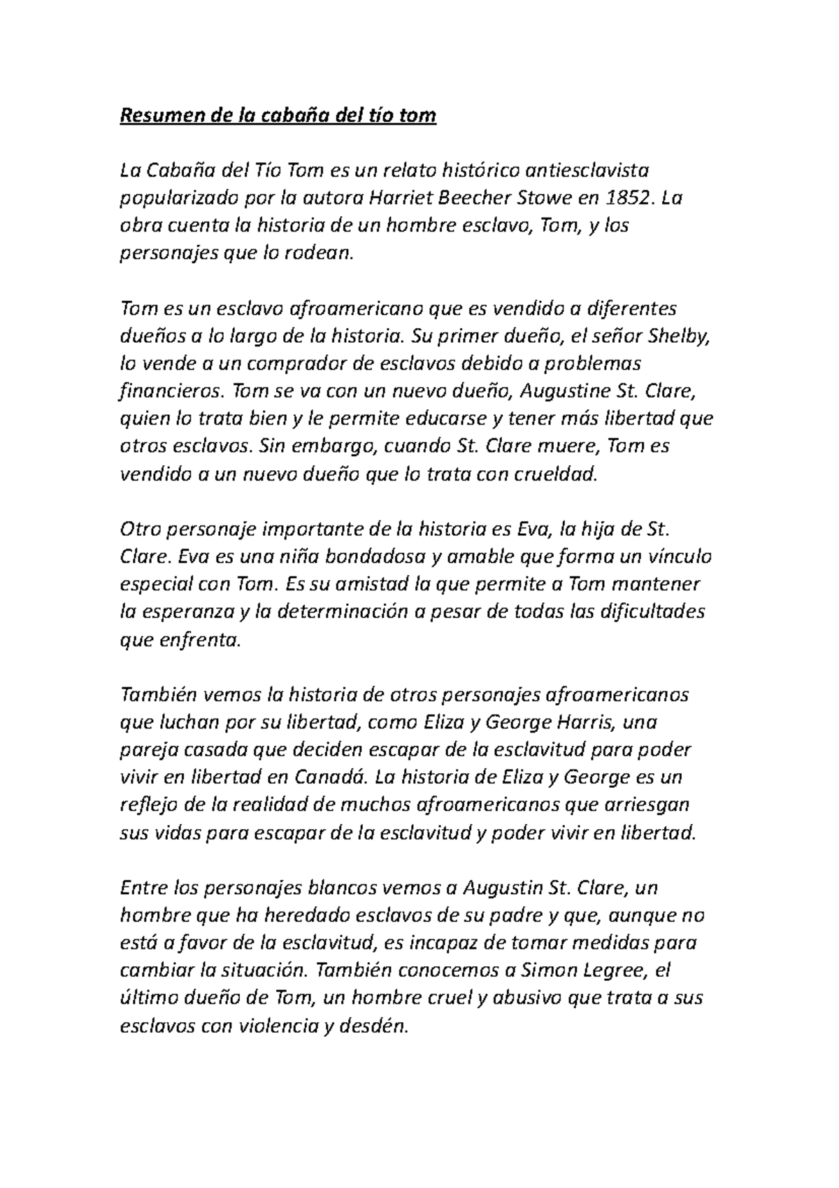 Resumen de la cabaña del tio tom Resumen de la cabaña del tío tom La Cabaña del Tío Tom es un Resumen de la cabaña del tio tom Resumen de la cabaña del tío tom La Cabaña del Tío Tom es un