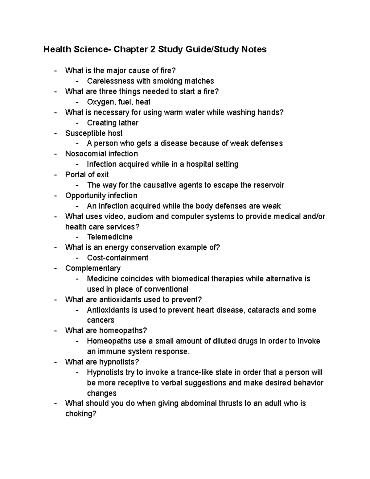Health Science- Chapter 2 Study Guide Study Notes - What are hypnotists ...