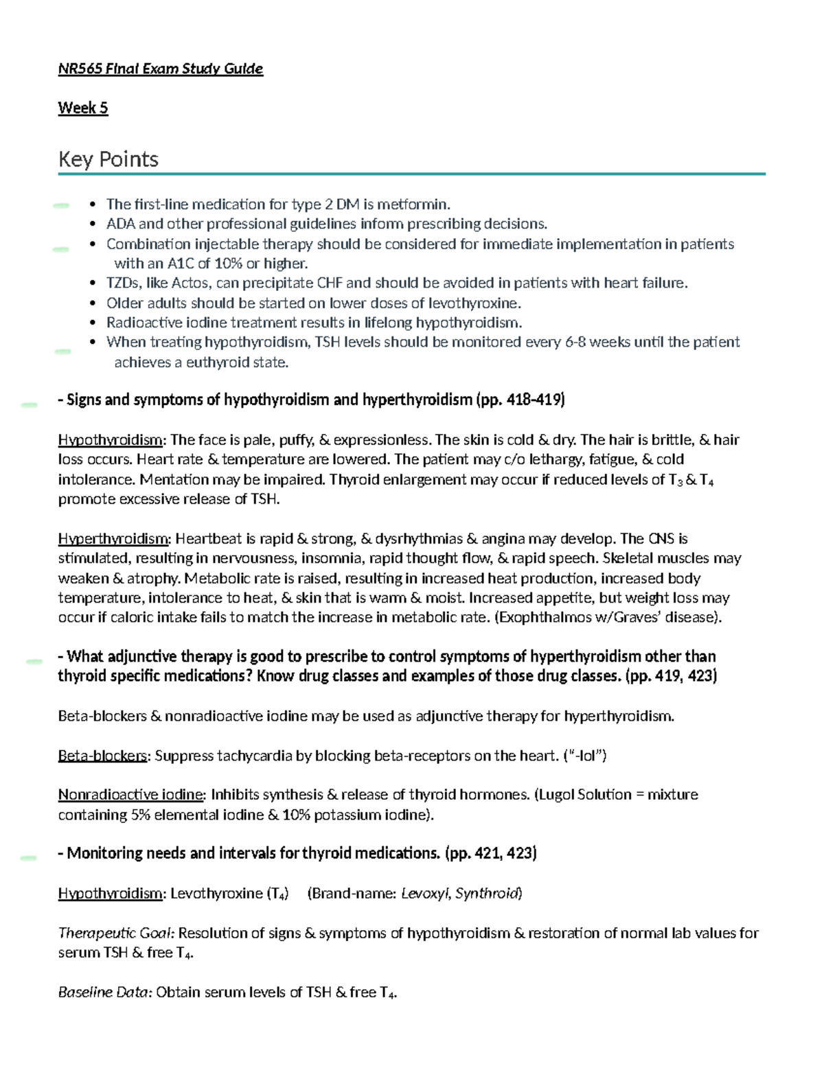 WEEK 7 ASSIGNMENT - NR565 Final Exam Study Guide Week 5 Key Points The ...