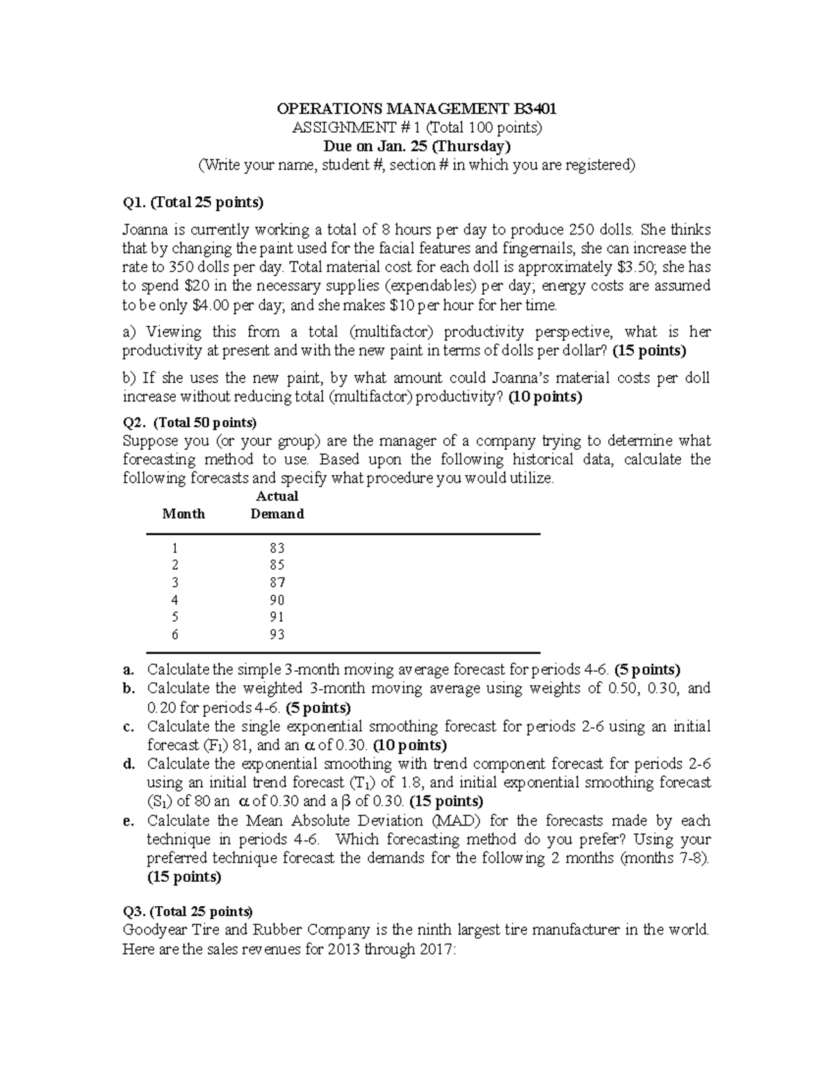 operations management assignment questions