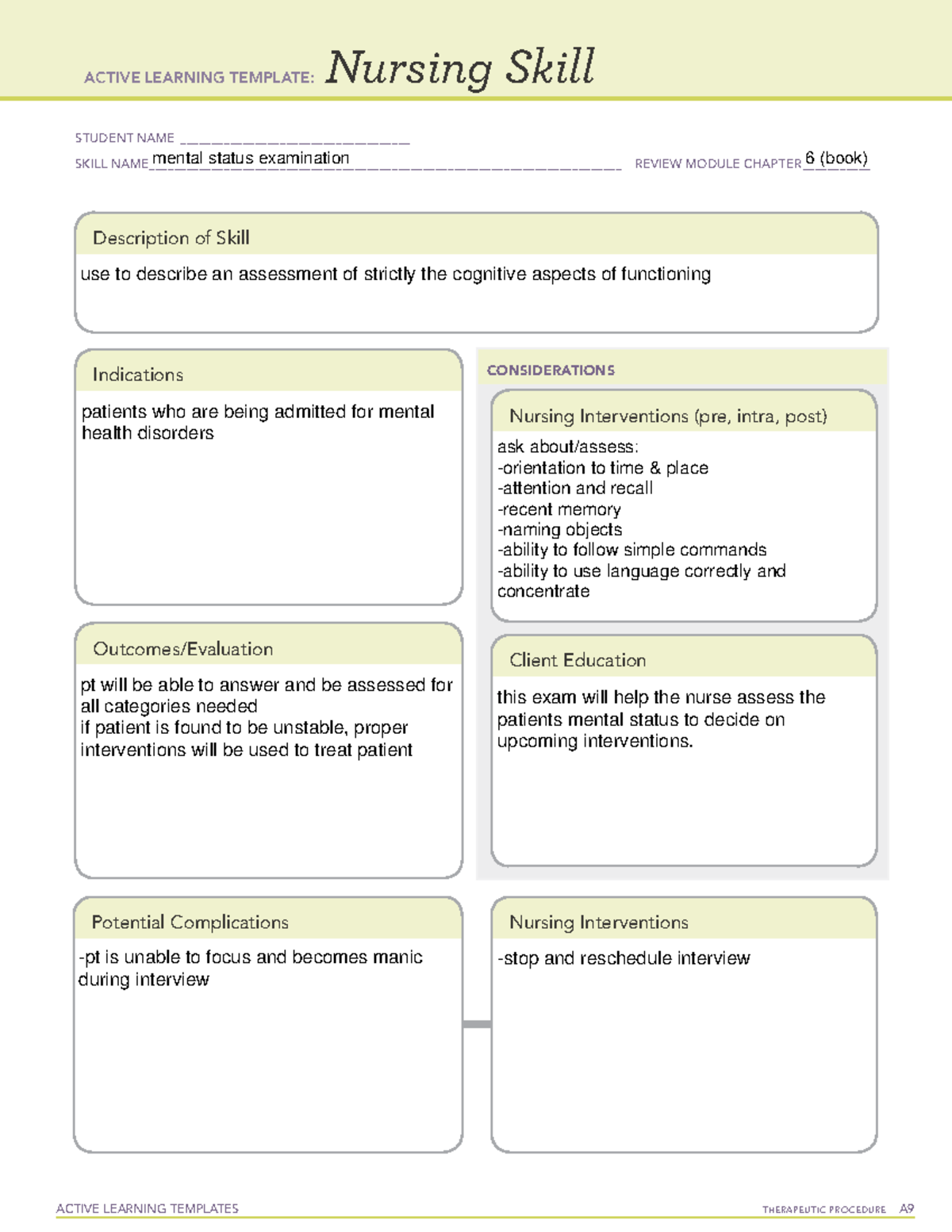 Mental Exam Nursing Skill ATI Template ACTIVE LEARNING TEMPLATES 