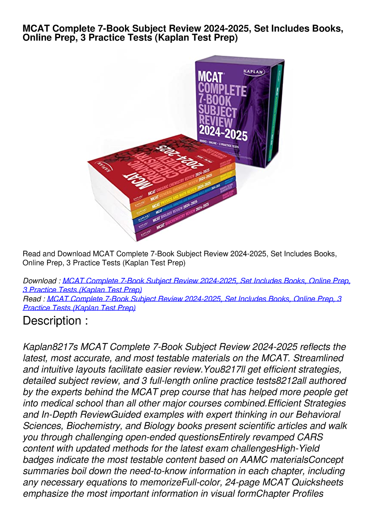 [READ DOWNLOAD] MCAT Complete 7Book Subject Review 20242025, Set