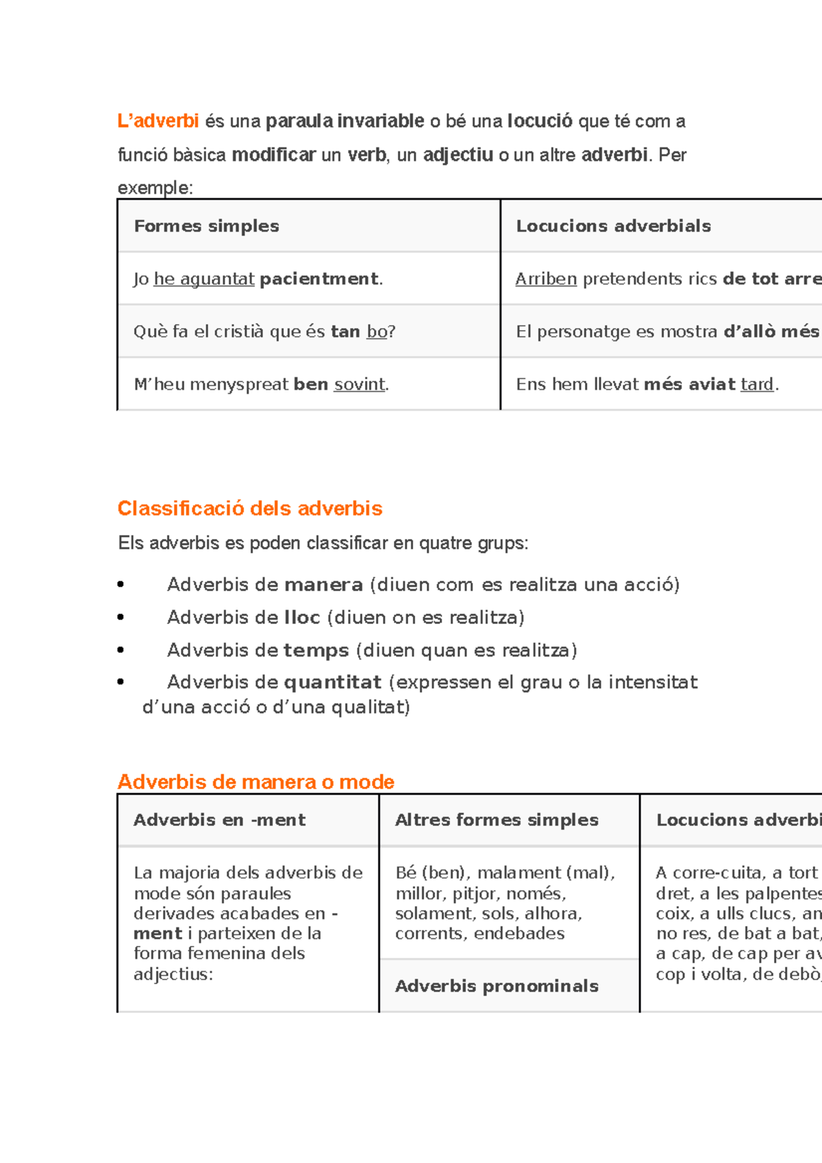 Adverbi Ayuda L adverbi s Una Paraula Invariable O B Una Locuci 
