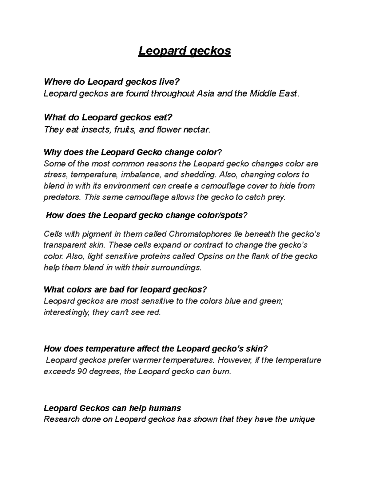 Science Fair Project 4th grade - Leopard geckos Where do Leopard geckos ...