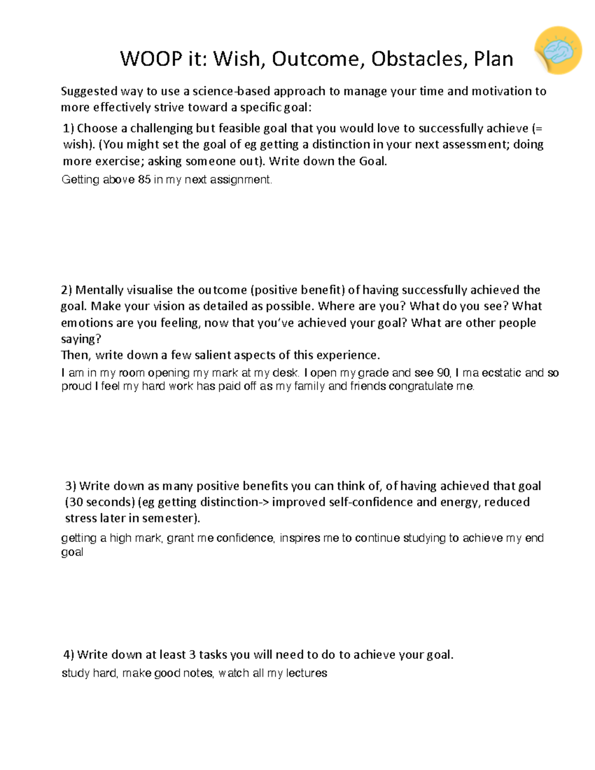 WOOP2 - notes - WOOP it: Wish, Outcome, Obstacles, Plan Suggested way ...
