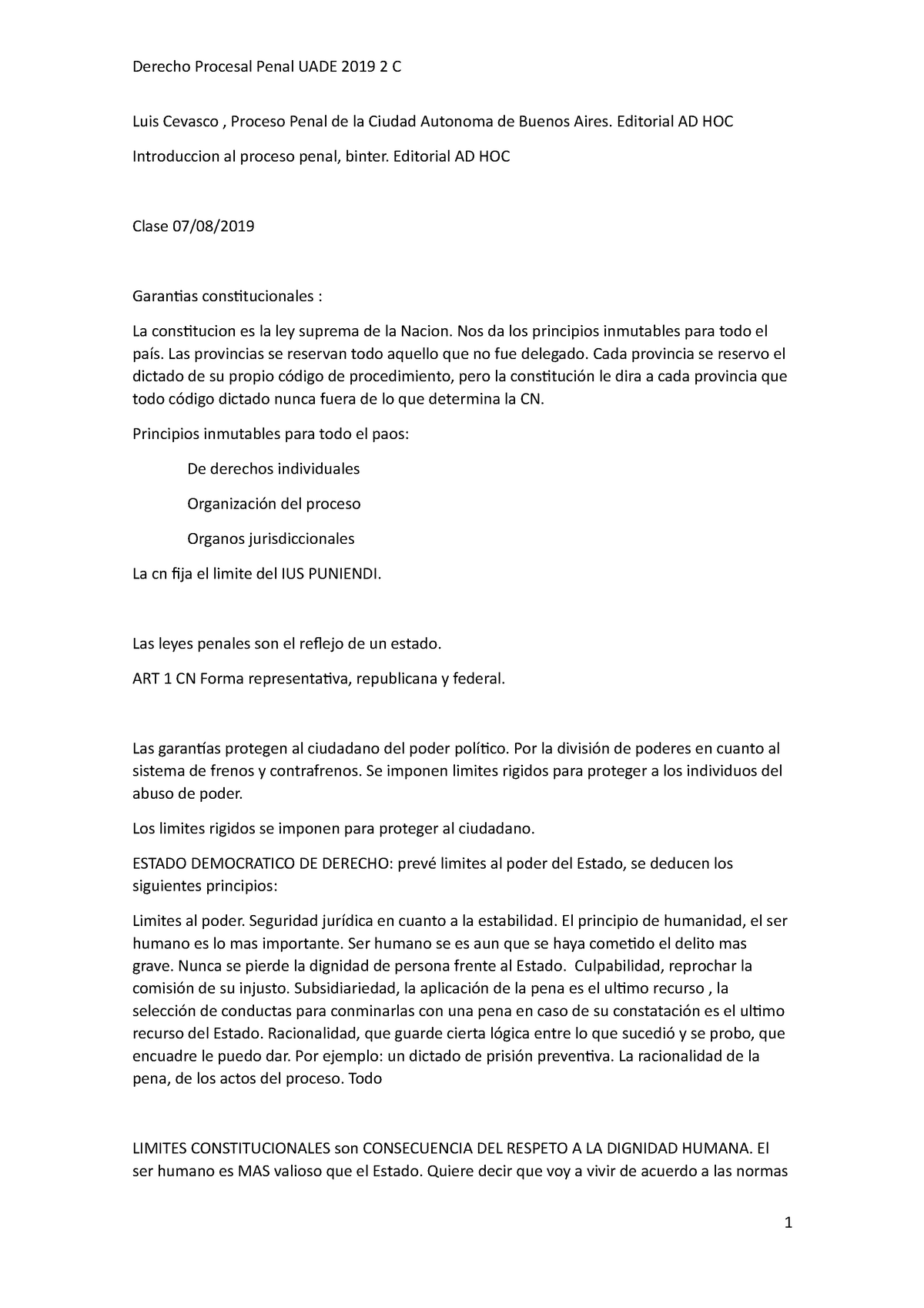 Derecho Procesal Penal UADE 2019 [1696] - Luis Cevasco , Proceso Penal ...