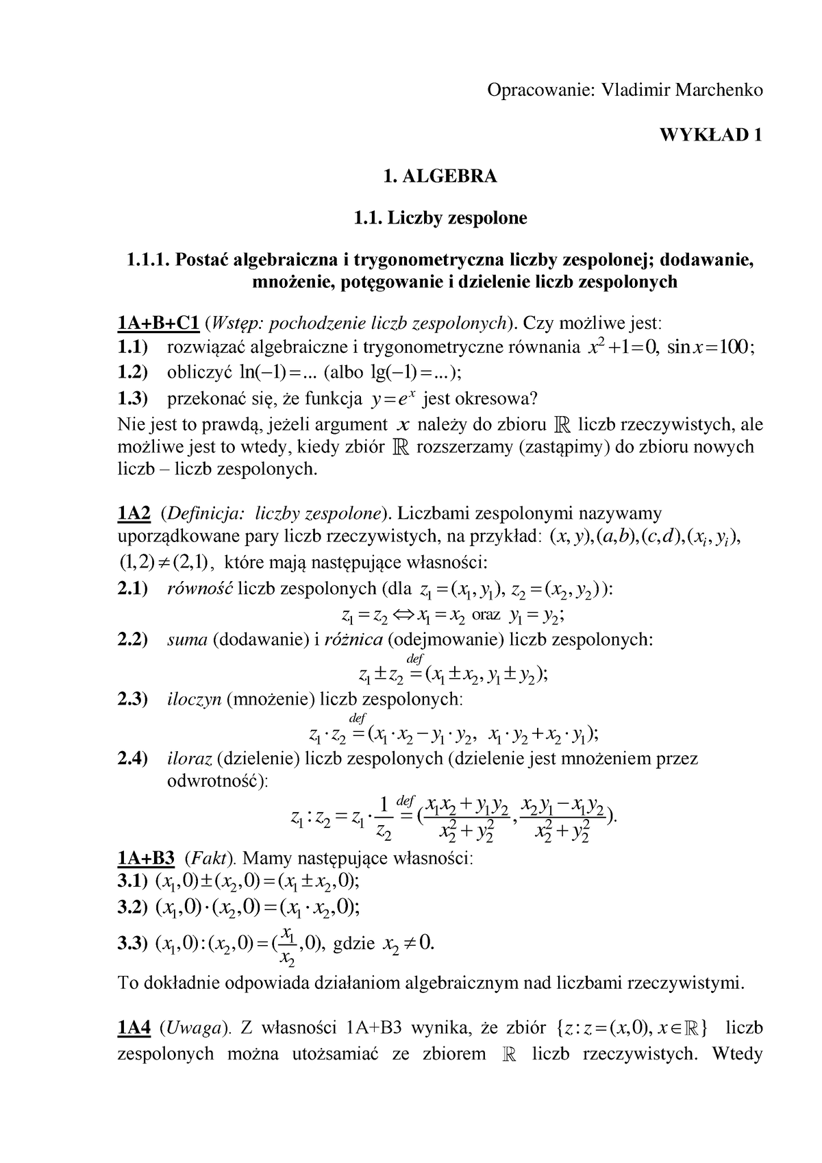 Wyklad 1 2011 - Matematyka - Opracowanie: Vladimir Marchenko WYKŁAD 1 ...