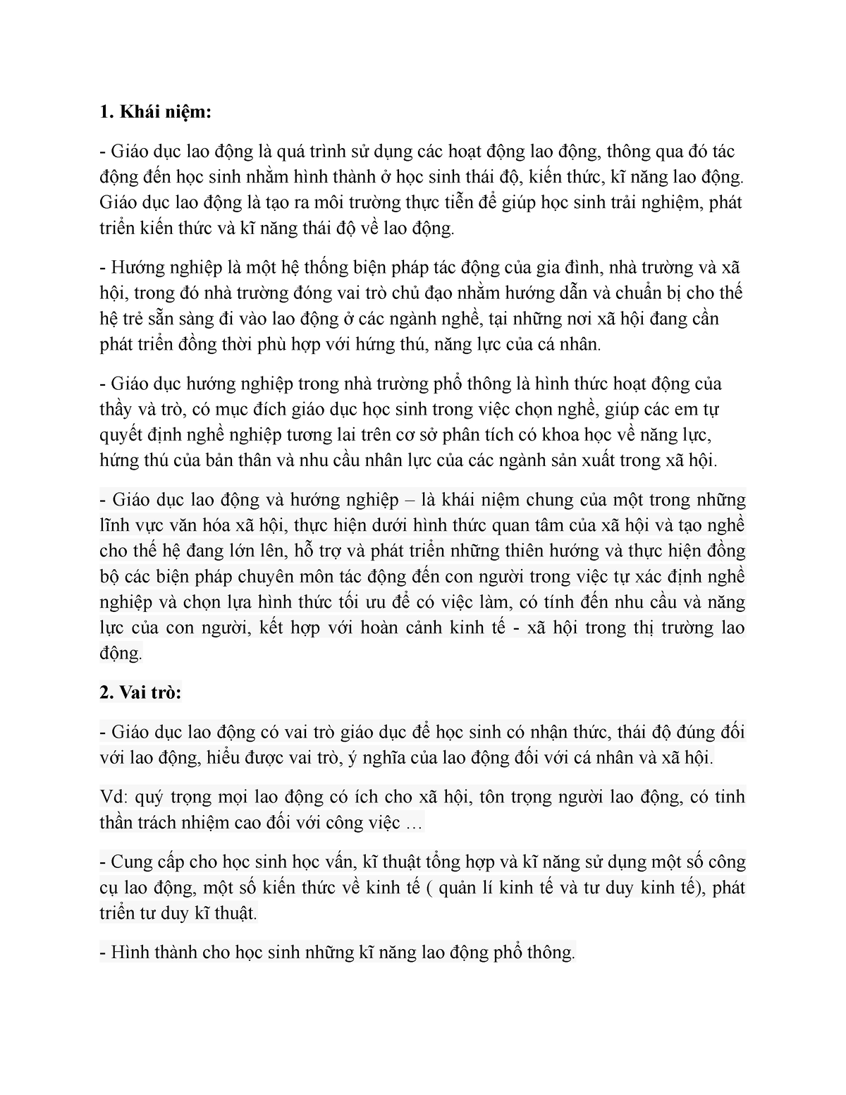 Giáo dục học - khái niệm, vai trò, ý nghĩa - 1. Khái niệm: Giáo dục lao động là quá trình sử dụng - Studocu