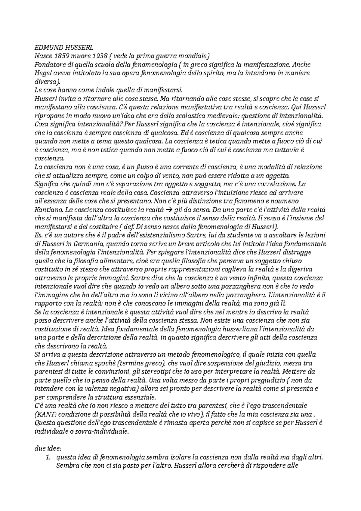 20. Edmund Husserl La coscienza è smepre coscienza di qualcosa