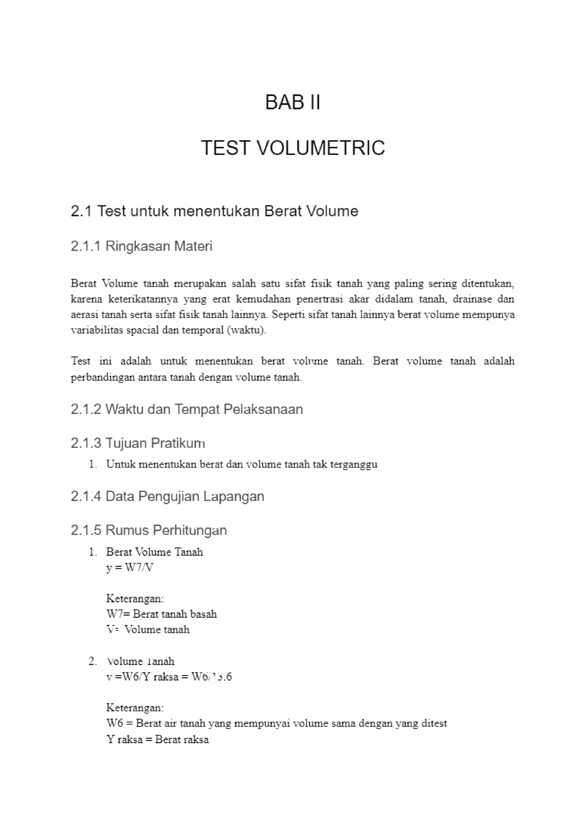 Test Untuk Menentukan Berat Volume - Mekanika Tanah - Studocu