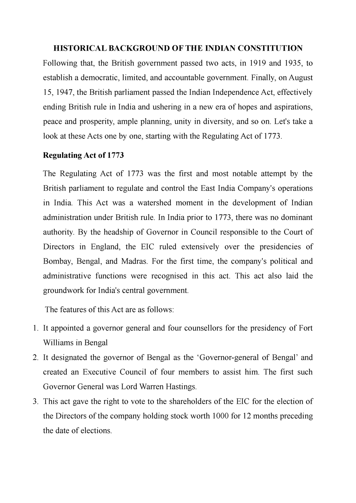 Historical Background OF THE Indian Constitution HISTORICAL 