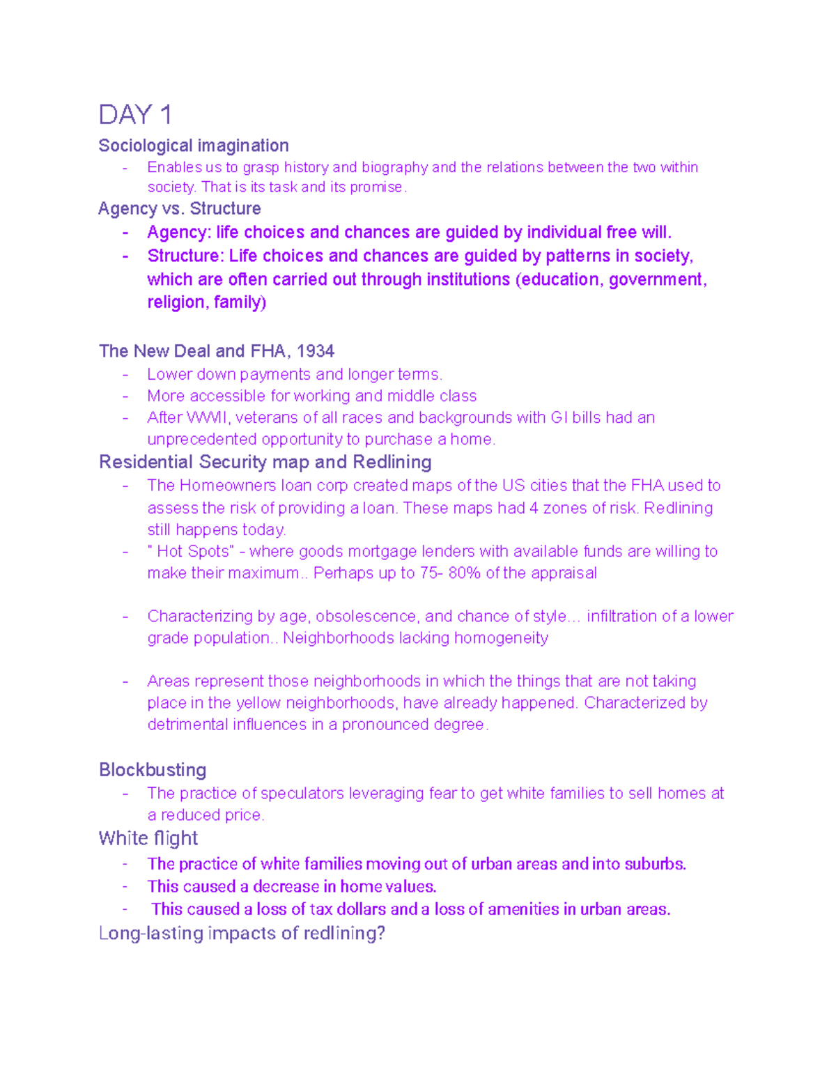Sociology - lecture notes and chapter notes - DAY 1 Sociological ...