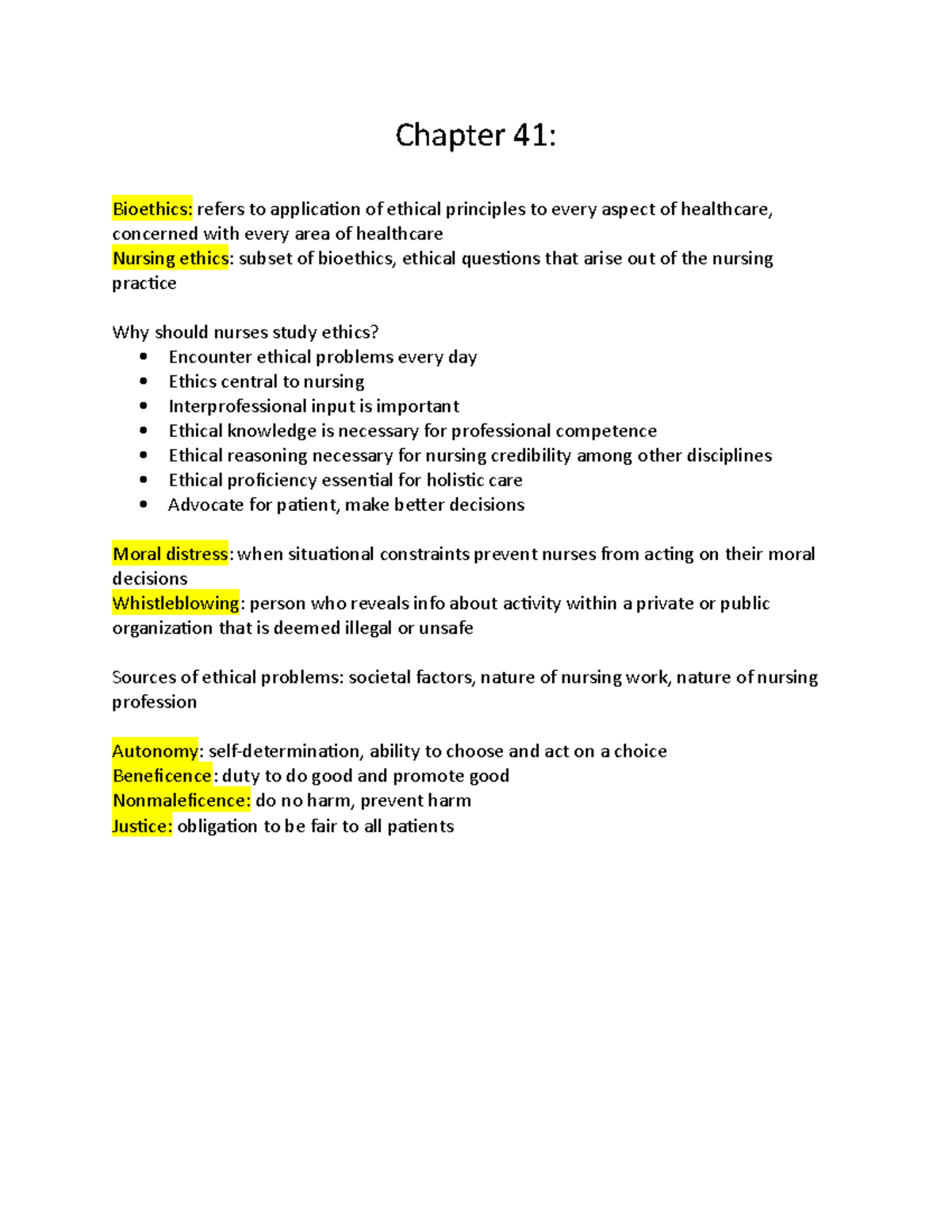 Chapter 41 V - Ethics And Values Vocab - Chapter 41: Bioethics: Refers ...