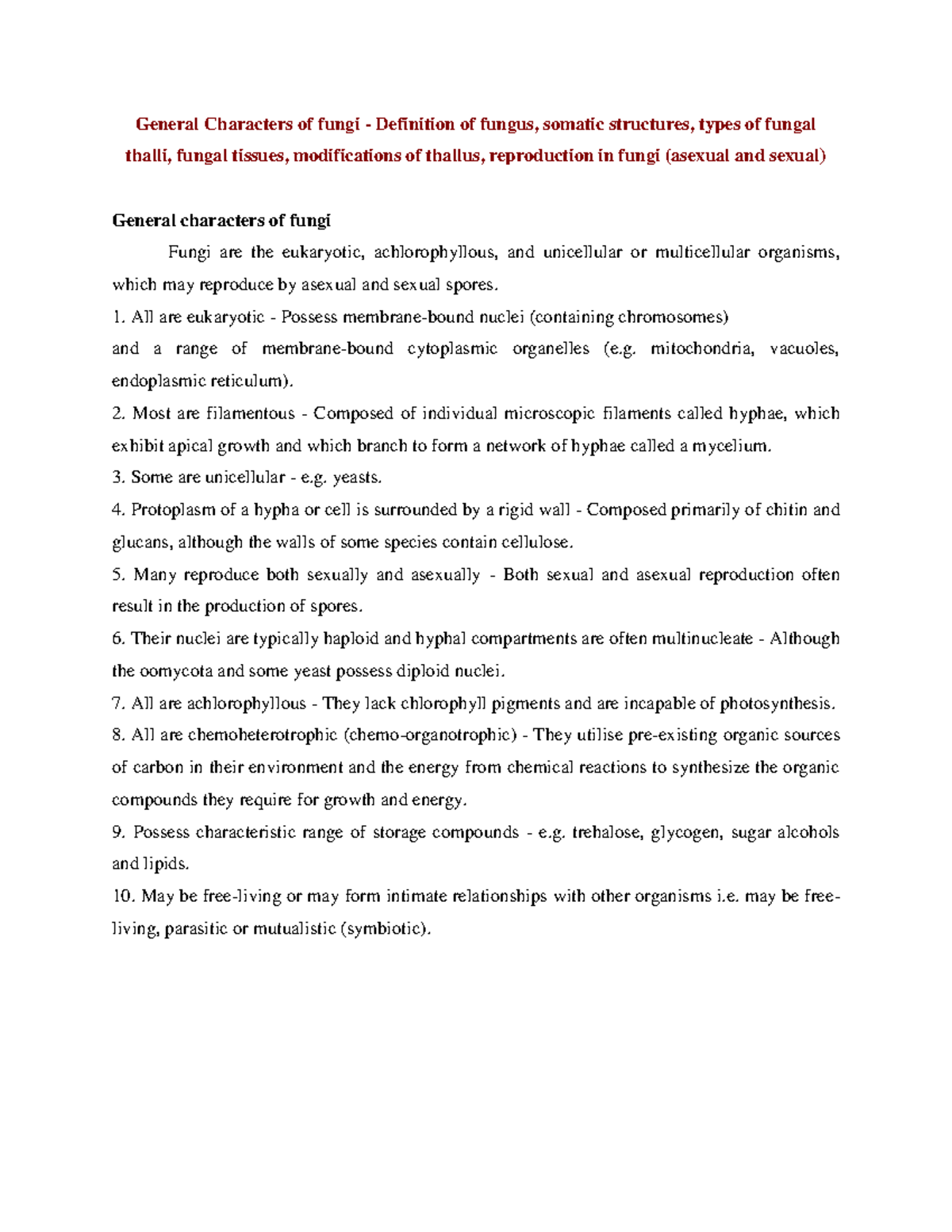 Lec03 - .... - General Characters of fungi - Definition of fungus ...