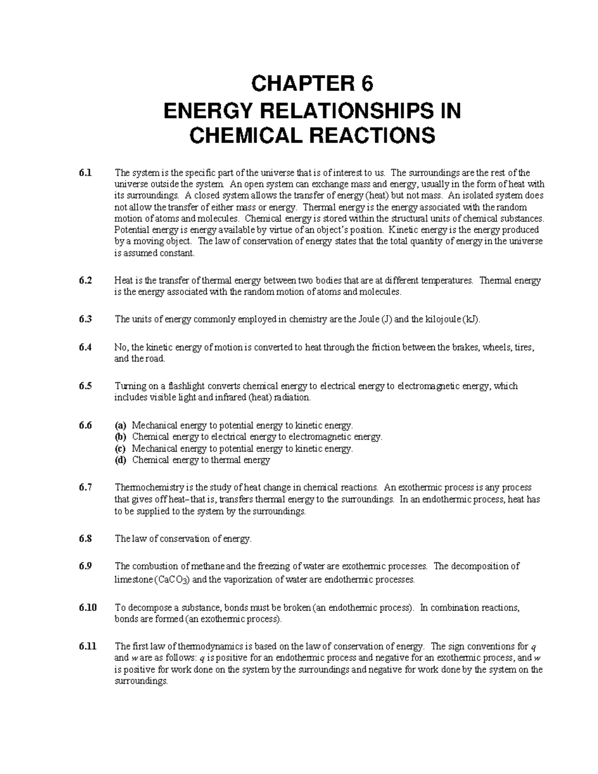 Chemistry Chapter 06 Soultions for homework - CHAPTER 6 ENERGY ...