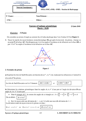 Examen 11 Optique Géométrique - Université Ibn Zohr SMA 2 -SMI 2 ...