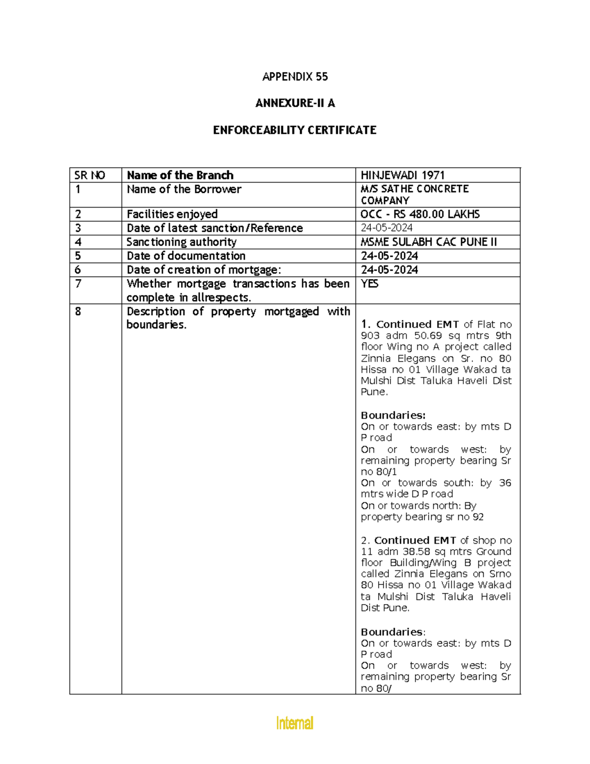 Appendix 55 Enforceability Certificaate INOX - APPENDIX 55 ANNEXURE-II ...