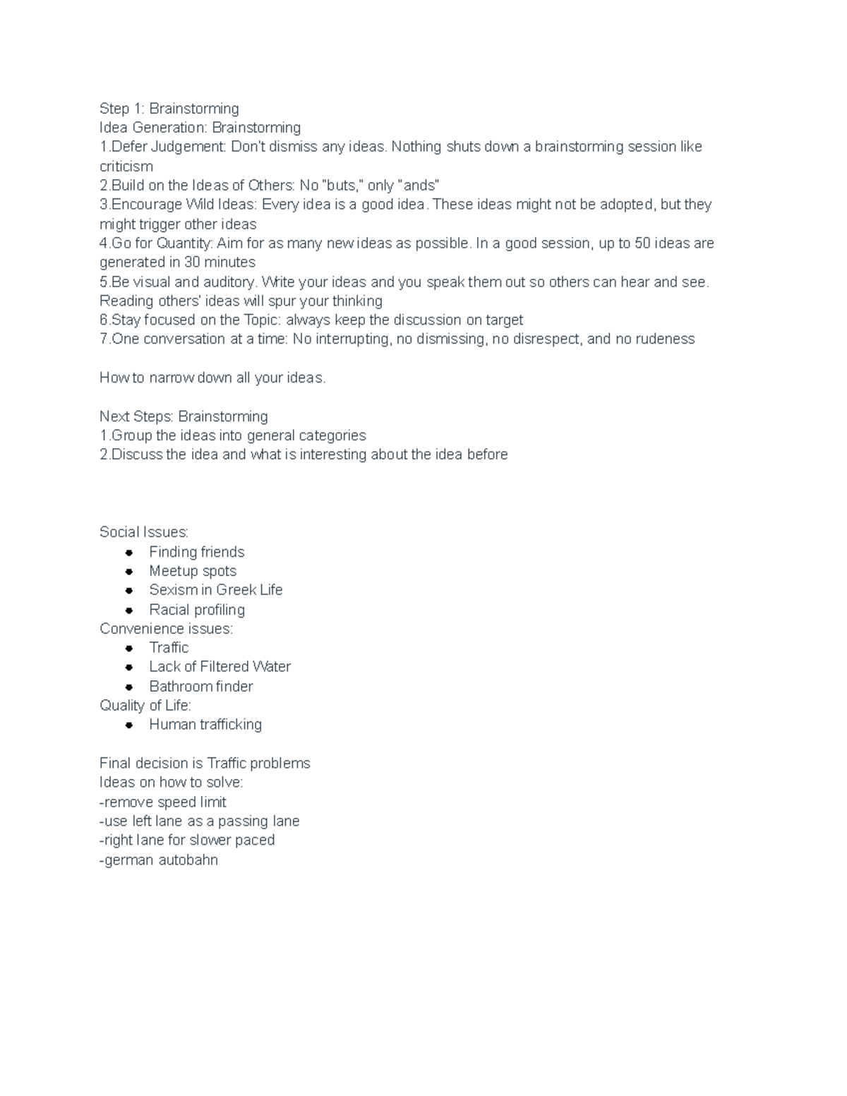 Brainstorming - Lecture notes 4 - Step 1: Brainstorming Idea Generation ...