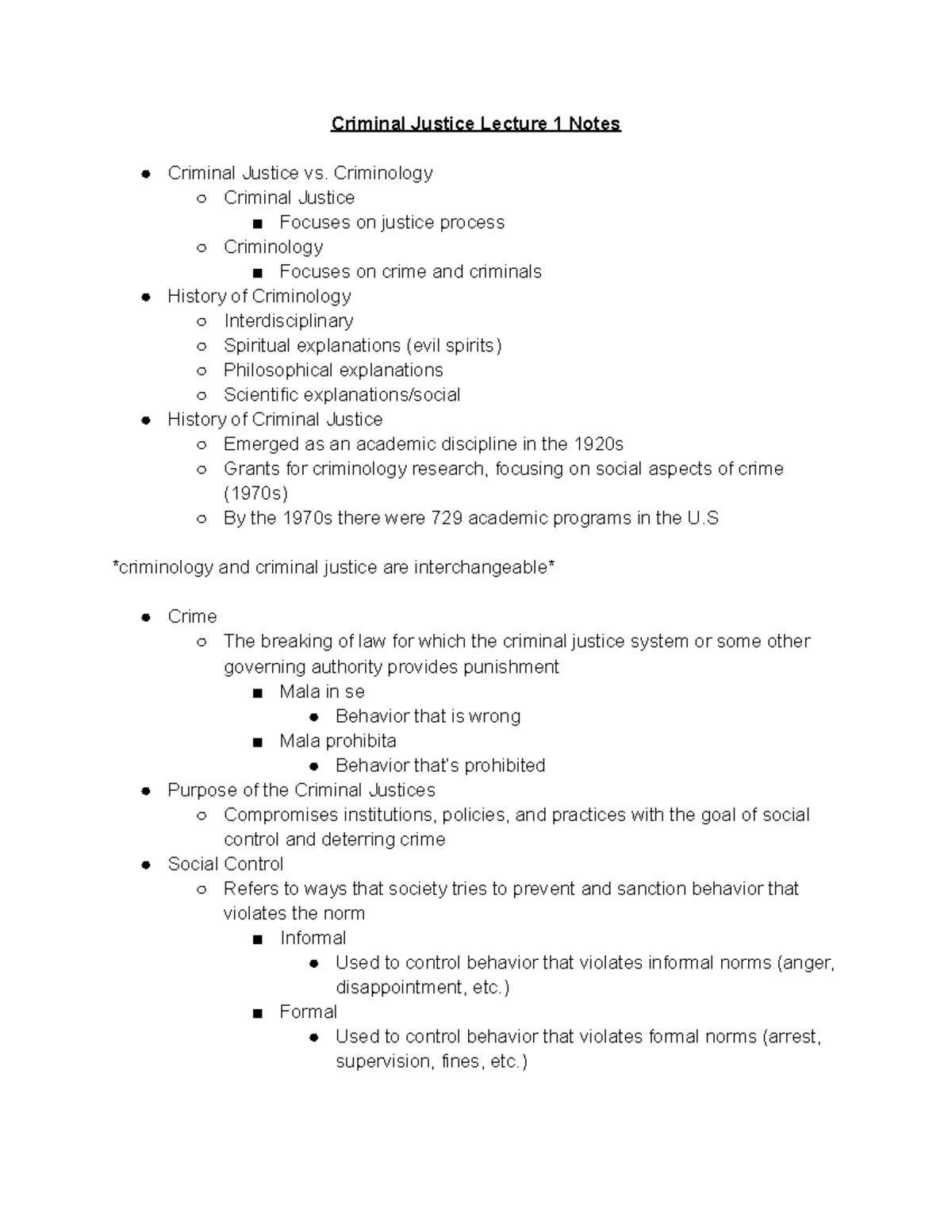 Criminal Justice Exam #1 Review - Criminal Justice Lecture 1 Notes ...