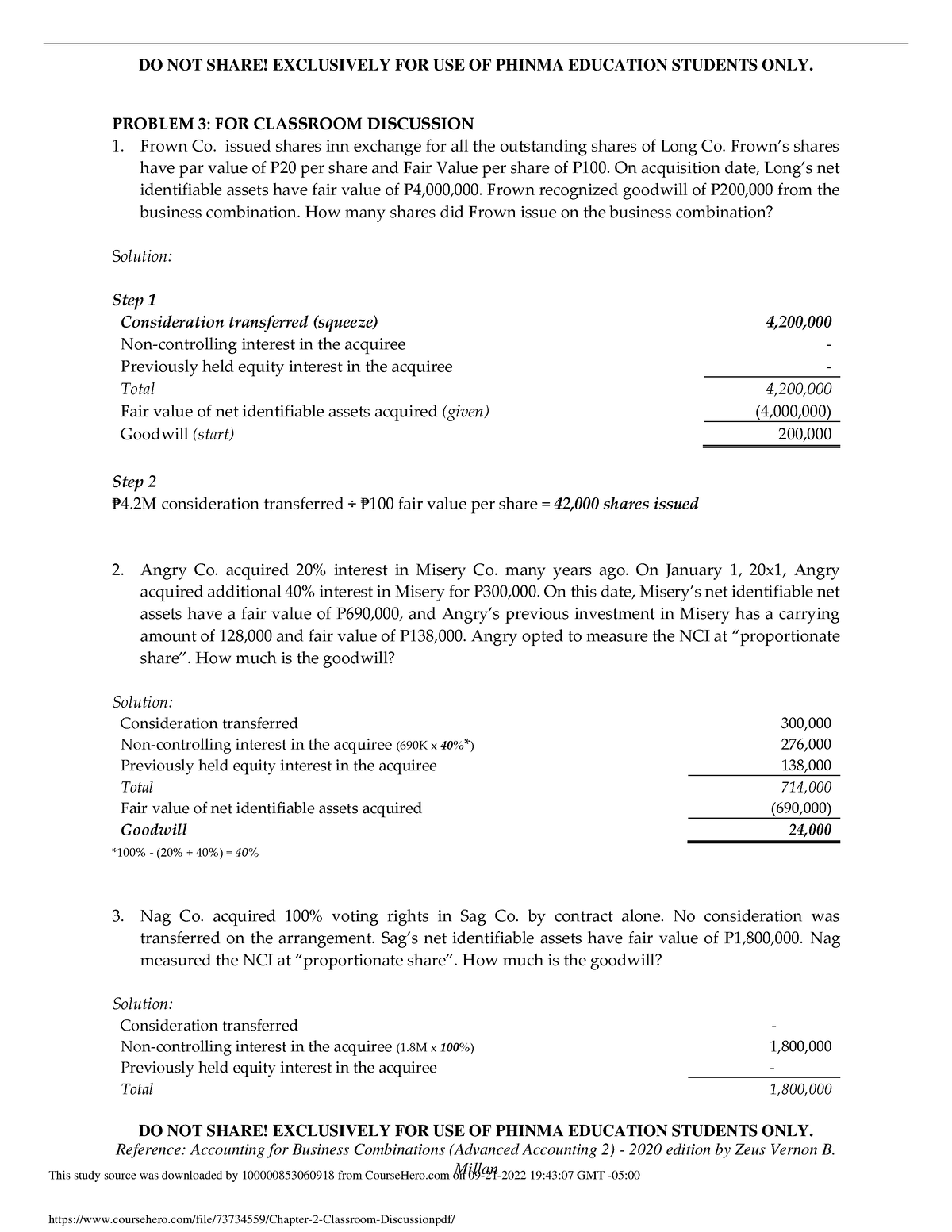 Chapter 2 Classroom Discussion - DO NOT SHARE! EXCLUSIVELY FOR USE OF ...