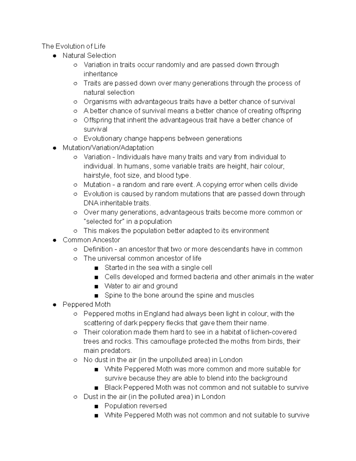 Unit 2 Test Review - The Evolution of Life Natural Selection Variation ...