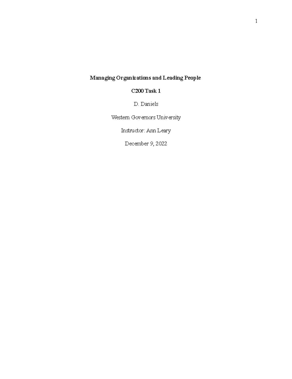 C200 Task 1 - Task 1 - Passed - Managing Organizations And Leading ...