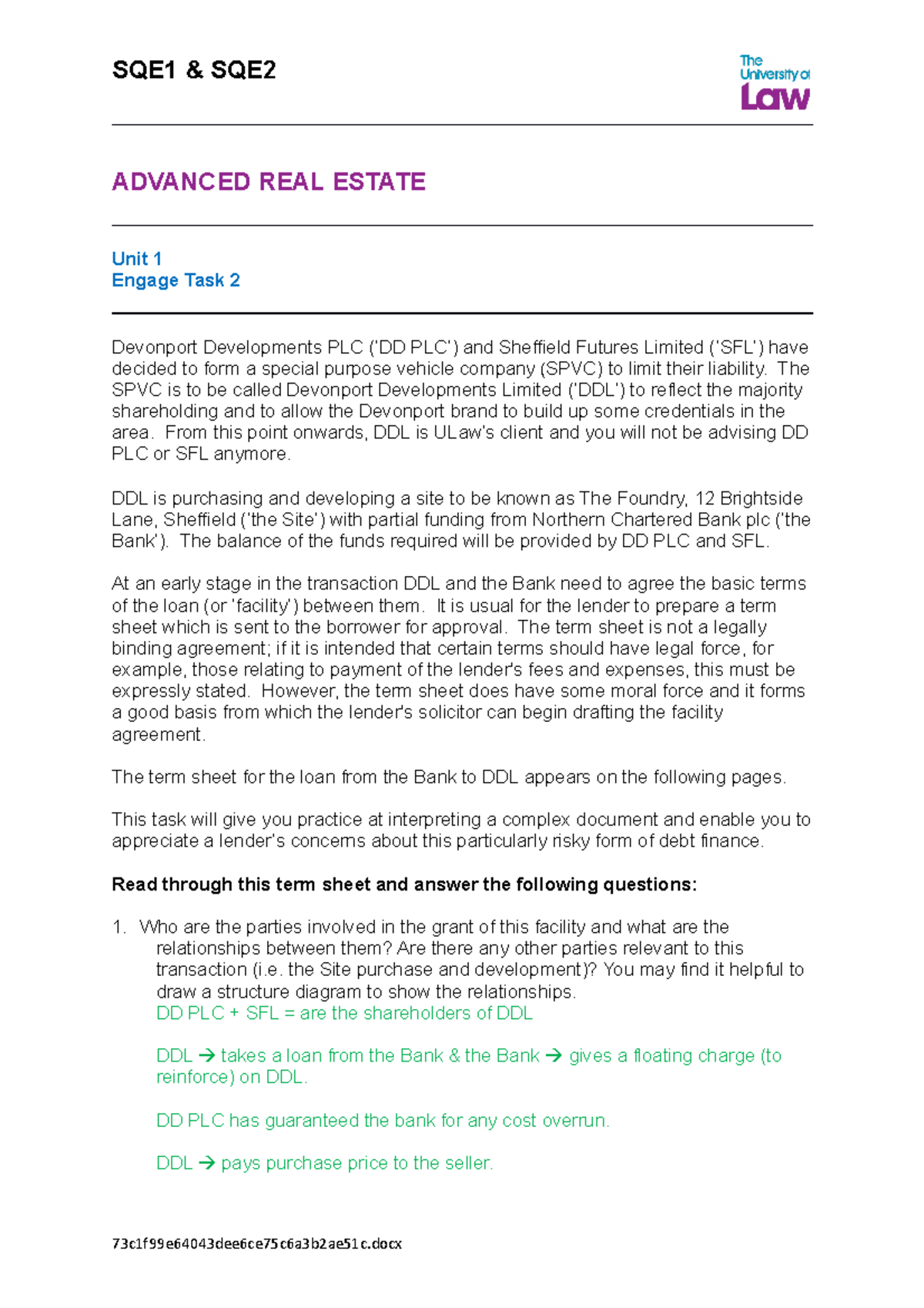 Unit one task one ADVANCED REAL ESTATE Unit 1 Engage Task 2 Devonport Developments PLC (‘DD