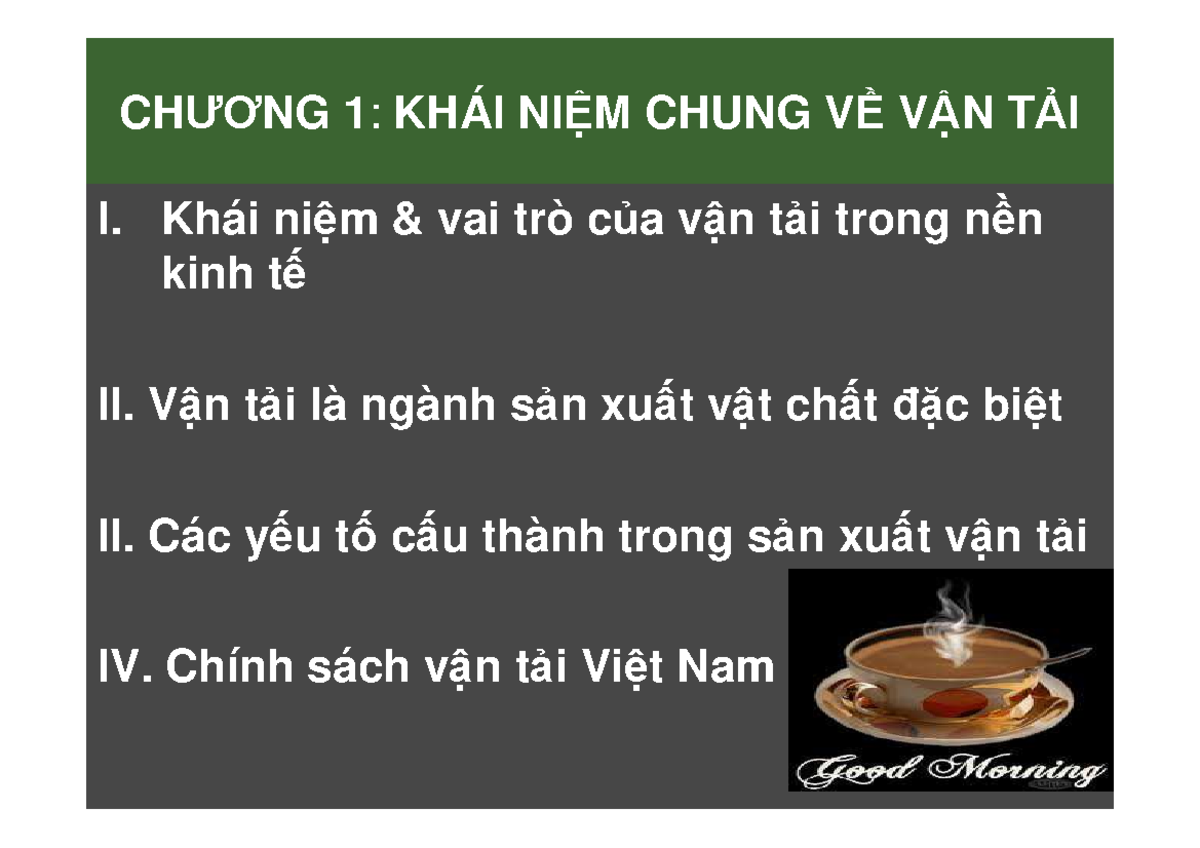 Vtbhqt chuong 1 Khai niem chung ve Van tai - CHƯƠNG 1: KHÁI NIỆM CHUNG ...