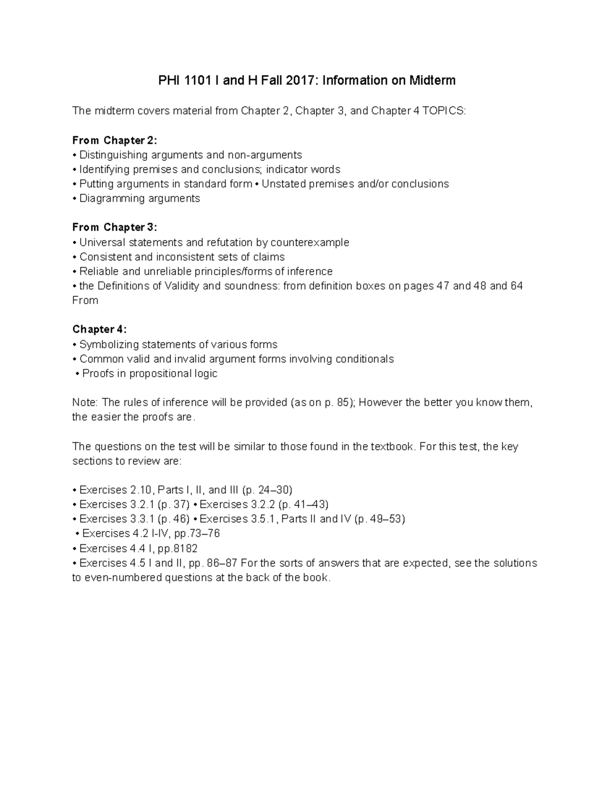 PHI 1101 I and H Fall 2017 Information on Midterm - PHI 1101 I and H ...