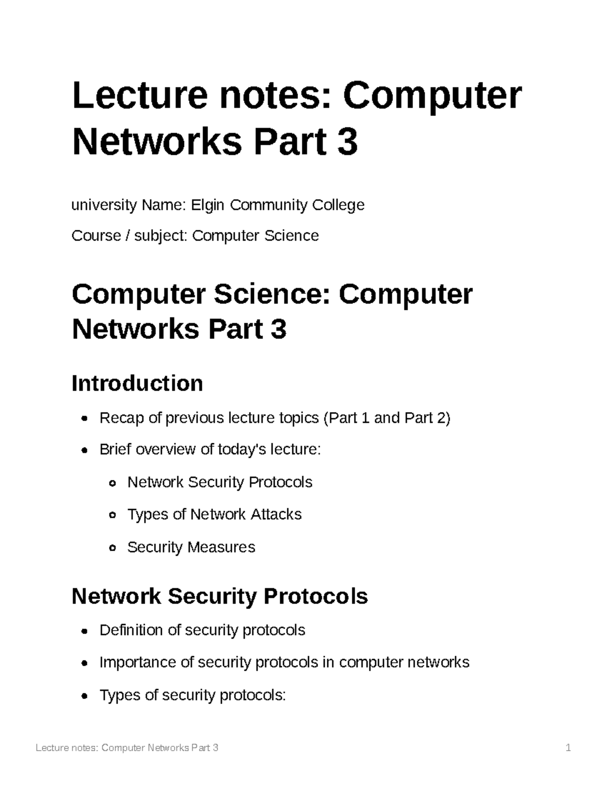 Lecture Notes Computer Networks Part 3 - Lecture Notes: Computer ...