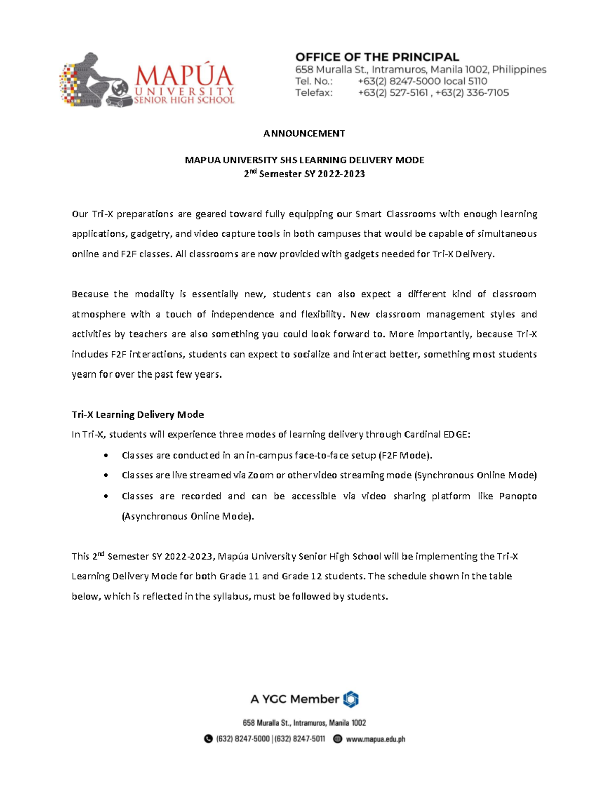 Announcement 2nd Semester SHS Learning Delivery Mode - ANNOUNCEMENT ...