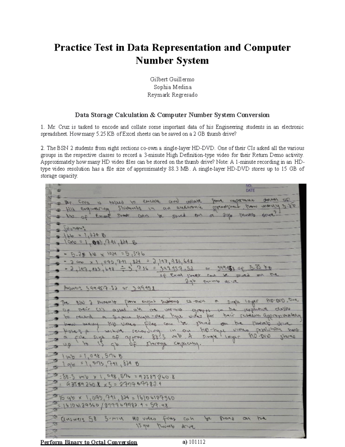 Data Storage Calculation Computer Number System Conversion - Practice ...
