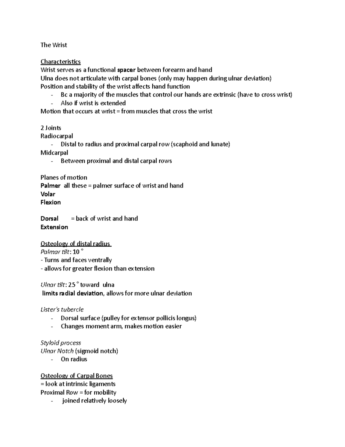 The Wrist - Notes for exam review. - The Wrist Characterisics Wrist ...