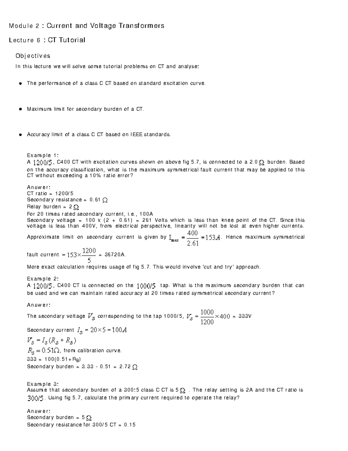 Fundamentals of Power System ProtectionLecture6 Module 2 Current