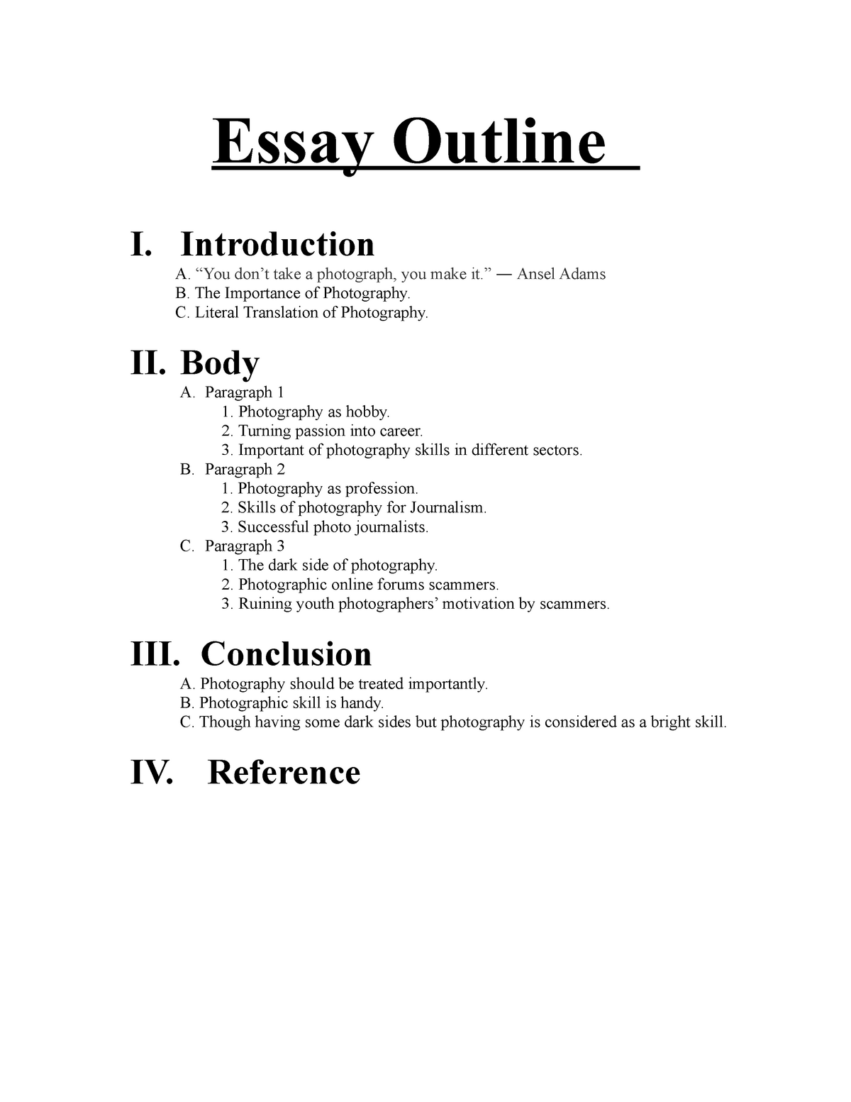 sample of essay outline format