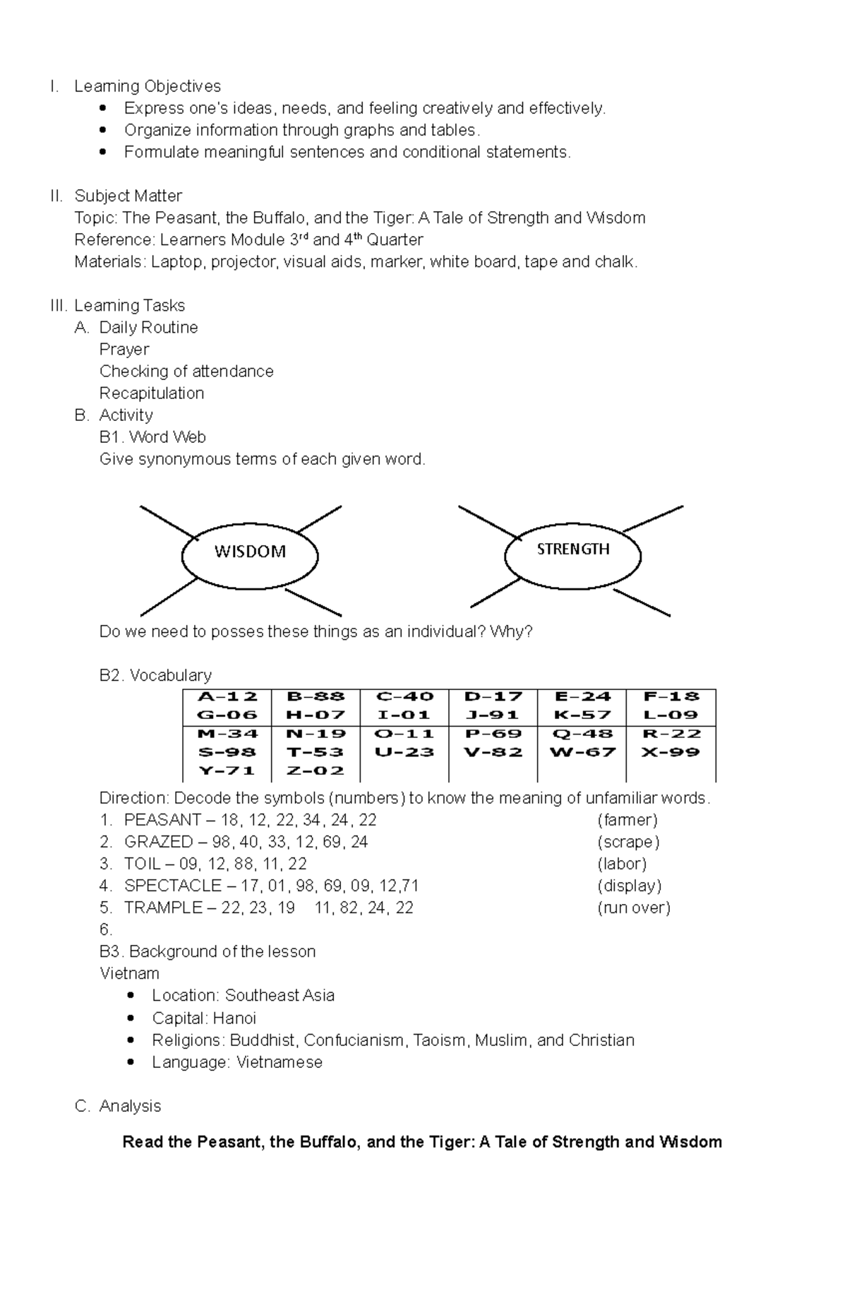 Brief Lesson Plan - Capalos, Daniel - I. Learning Objectives Express ...