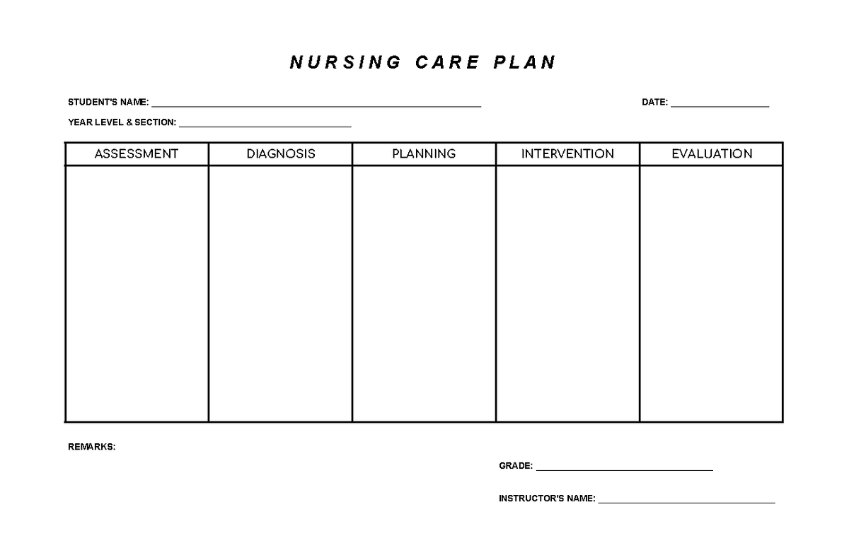 Nursing PLAN Sheet Sheet 1 - N U R S I N G C A R E P L A N STUDENT'S ...