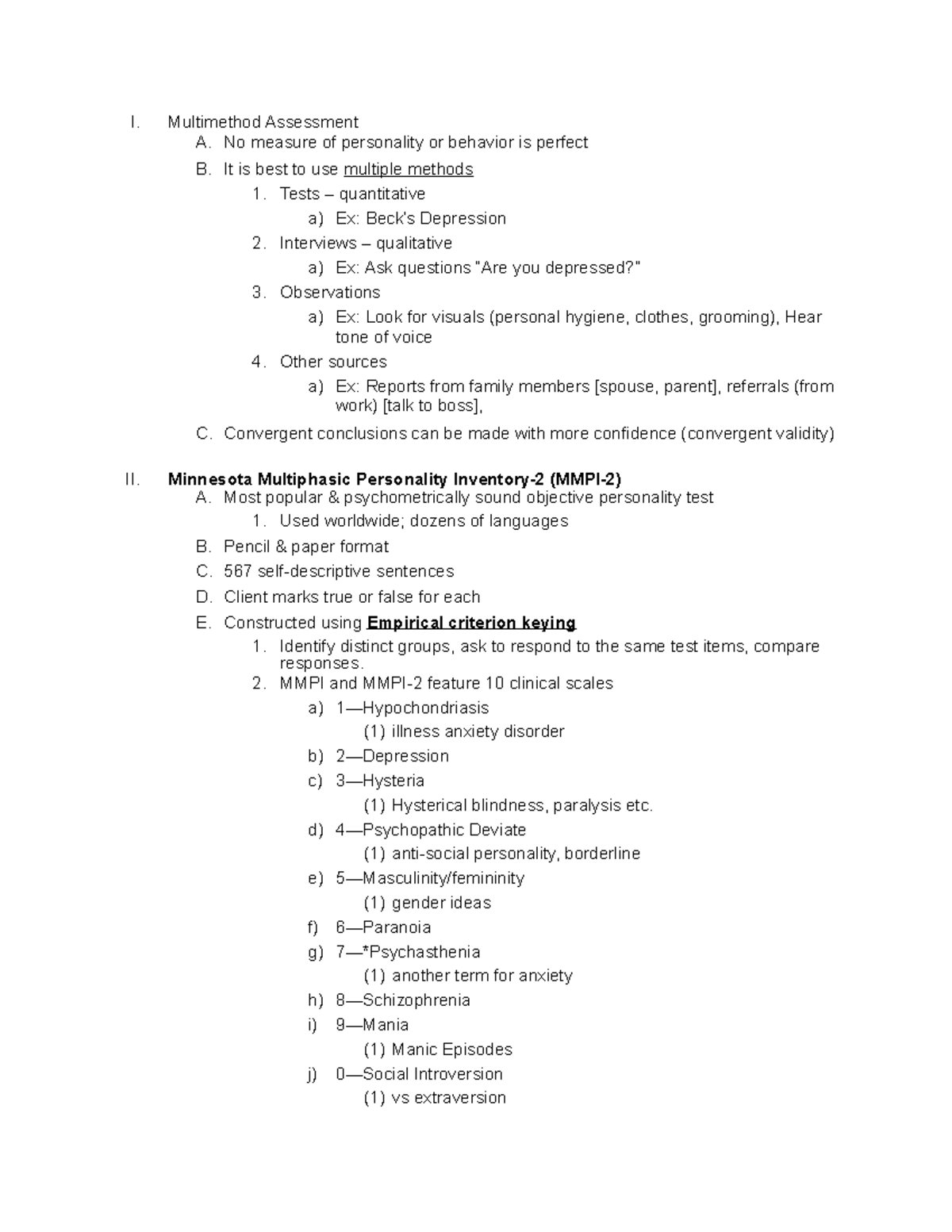 Multimethod Assessment - I. Multimethod Assessment A. No measure of ...